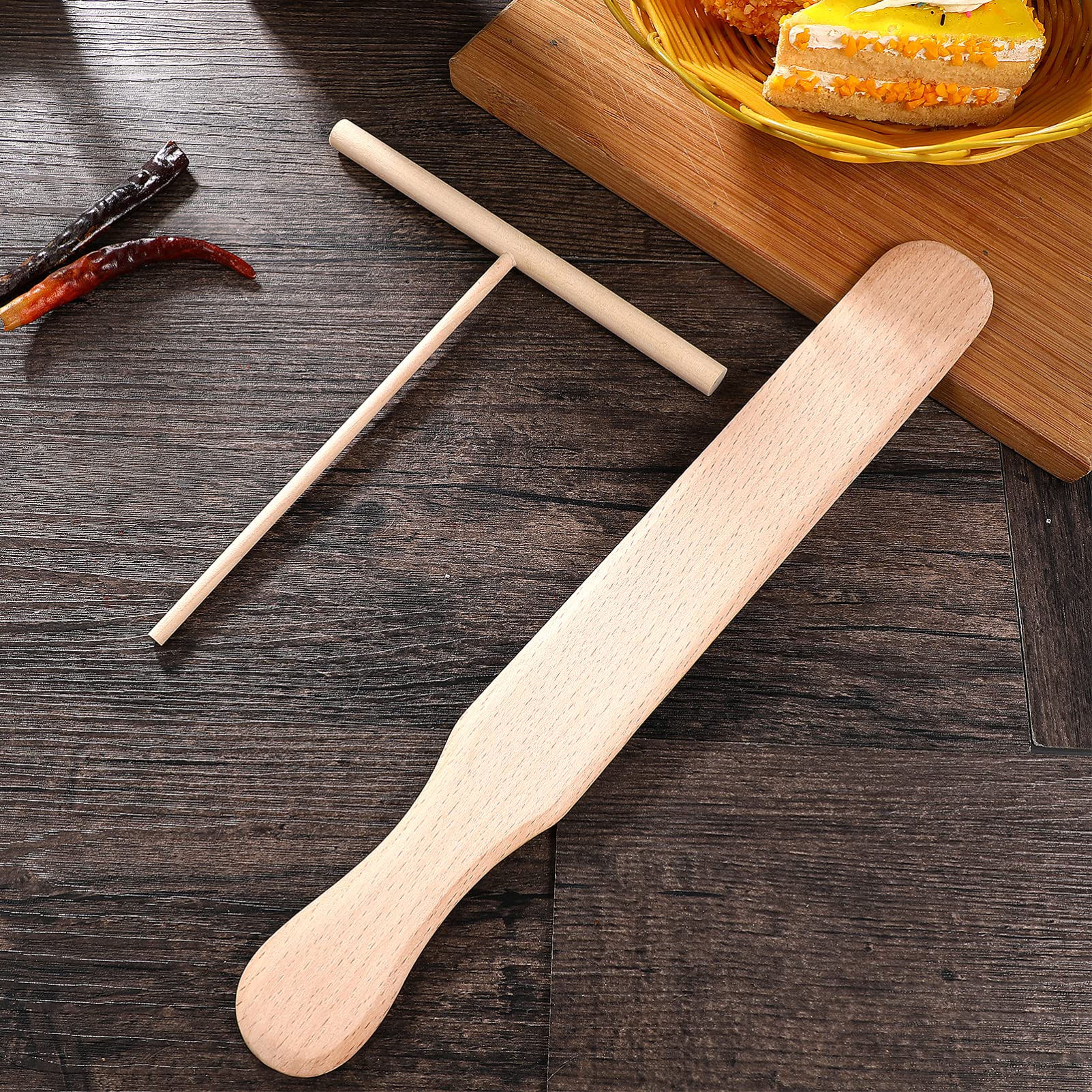 Premium Crepe Scraper Kit - 3-Piece Wooden Pancake Spatula Set with T-Shaped Beechwood Handle for Crepe Maker, Non-Stick Pans & Breakfast Cooking | Perfect for French Crepes, Pancakes, Tortillas & Home Baking