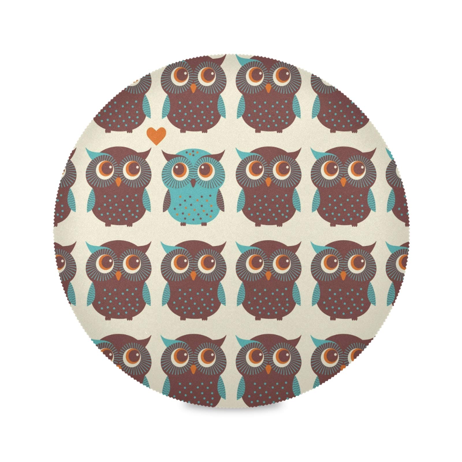 Eco-Friendly Brown Owl Tile Pattern Round Placemats - Set of 4 Washable Kitchen & Dining Table Mats for Everyday Use, Dinner Parties, and Home Decor