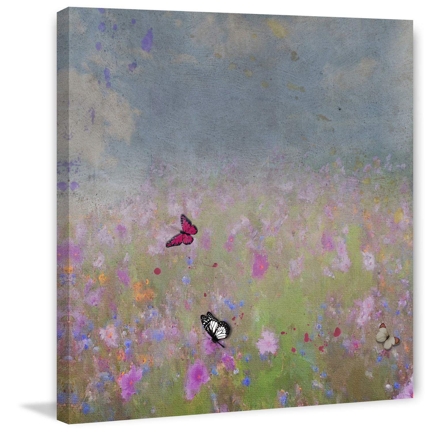 Wild Flowers in Paradise Painting Print on Wrapped Canvas 18x18 - Vibrant Floral Wall Art for Living Room, Bedroom & Office Decor