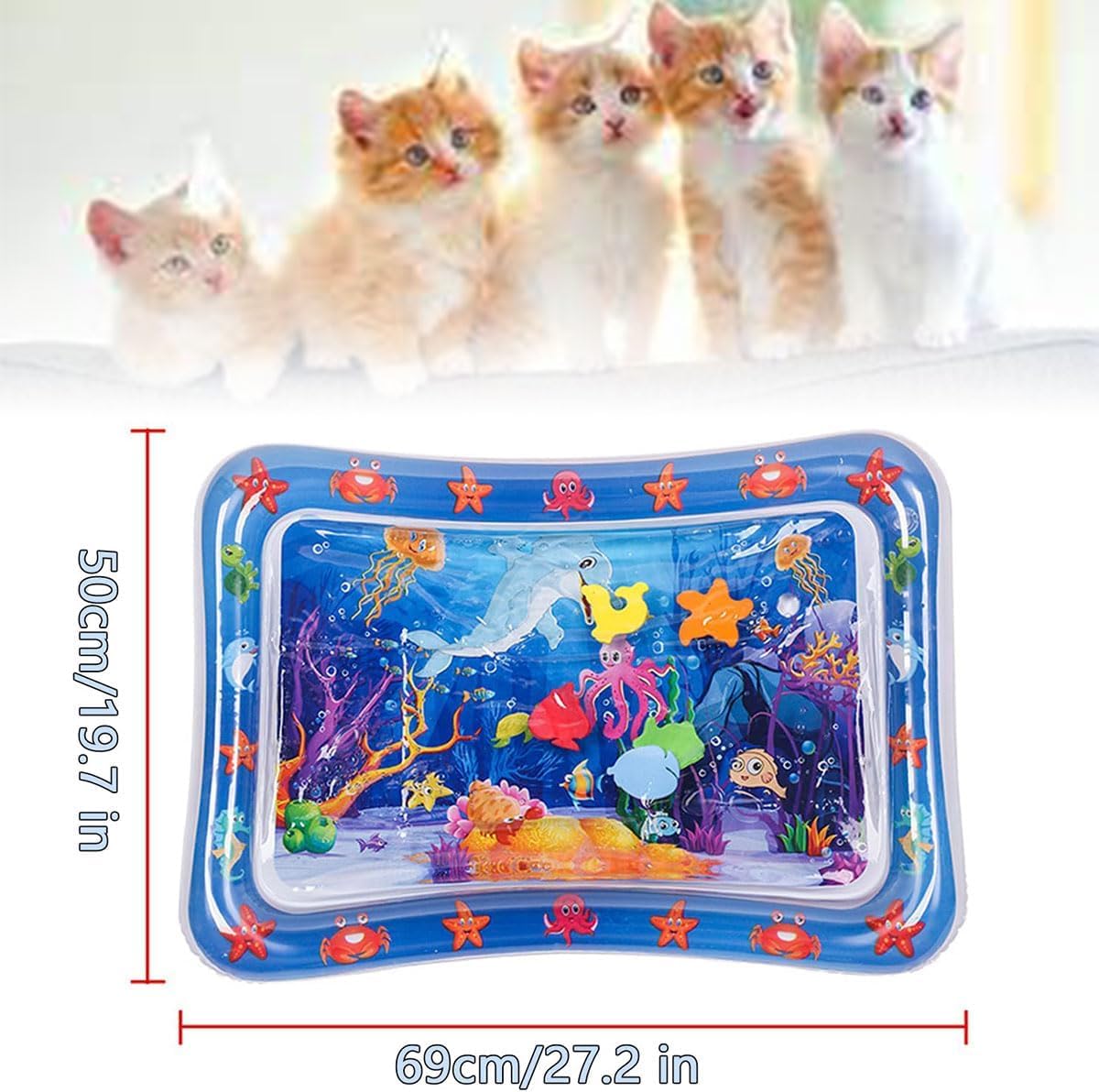 Interactive Water Play Mat for Cats - Sensory Water Pad with Toy Fish, Thick Hairtail Design - Fun Pet Game for Indoor Cats - Perfect for Playtime & Exercise (Tropical Fish Theme) - Great for Boredom Relief & Mental Stimulation
