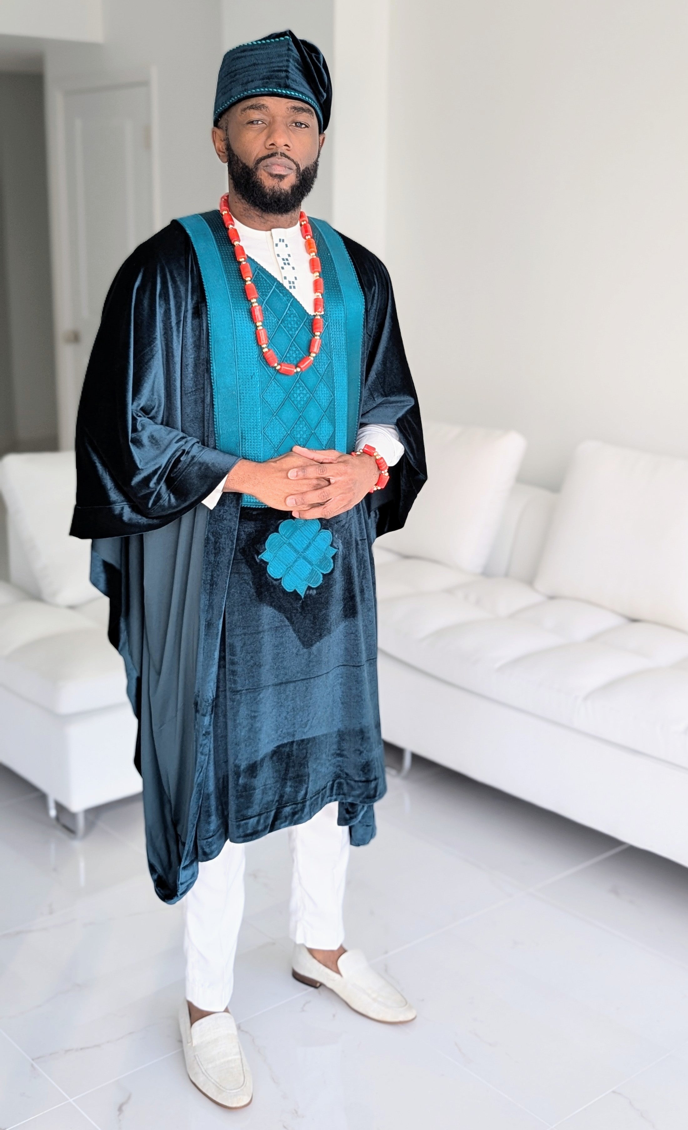 Dupsie's Daura Heritage Ivory Dashiki Suit with Emerald Agbada DPAVREG2 - African Traditional Wear for Weddings, Festivals & Cultural Events