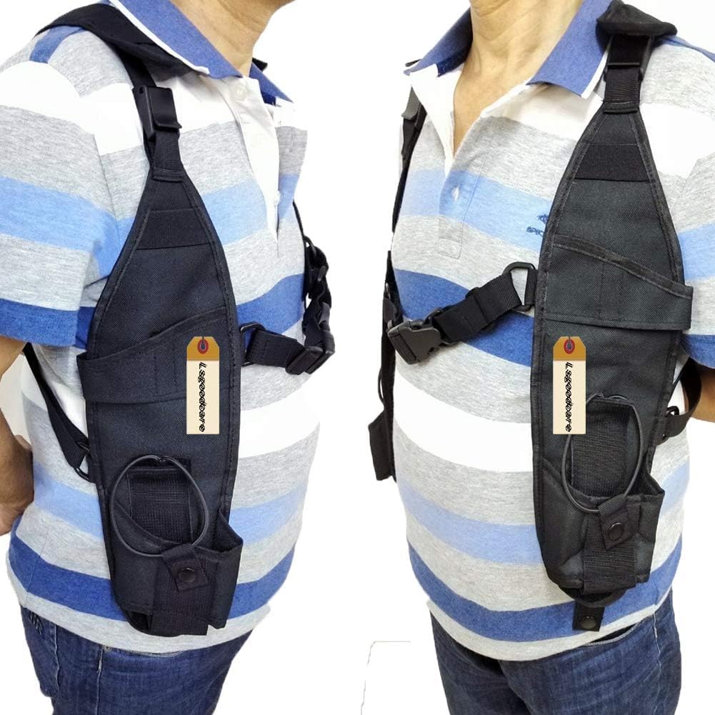**Lsgoodcare Tactical Double Radio Shoulder Holster Vest - Compatible with Motorola, Kenwood & Midland 2-Way Radios - Rescue & Security Essentials (Black) - Ideal for Law Enforcement, Construction & Outdoor Adventures**