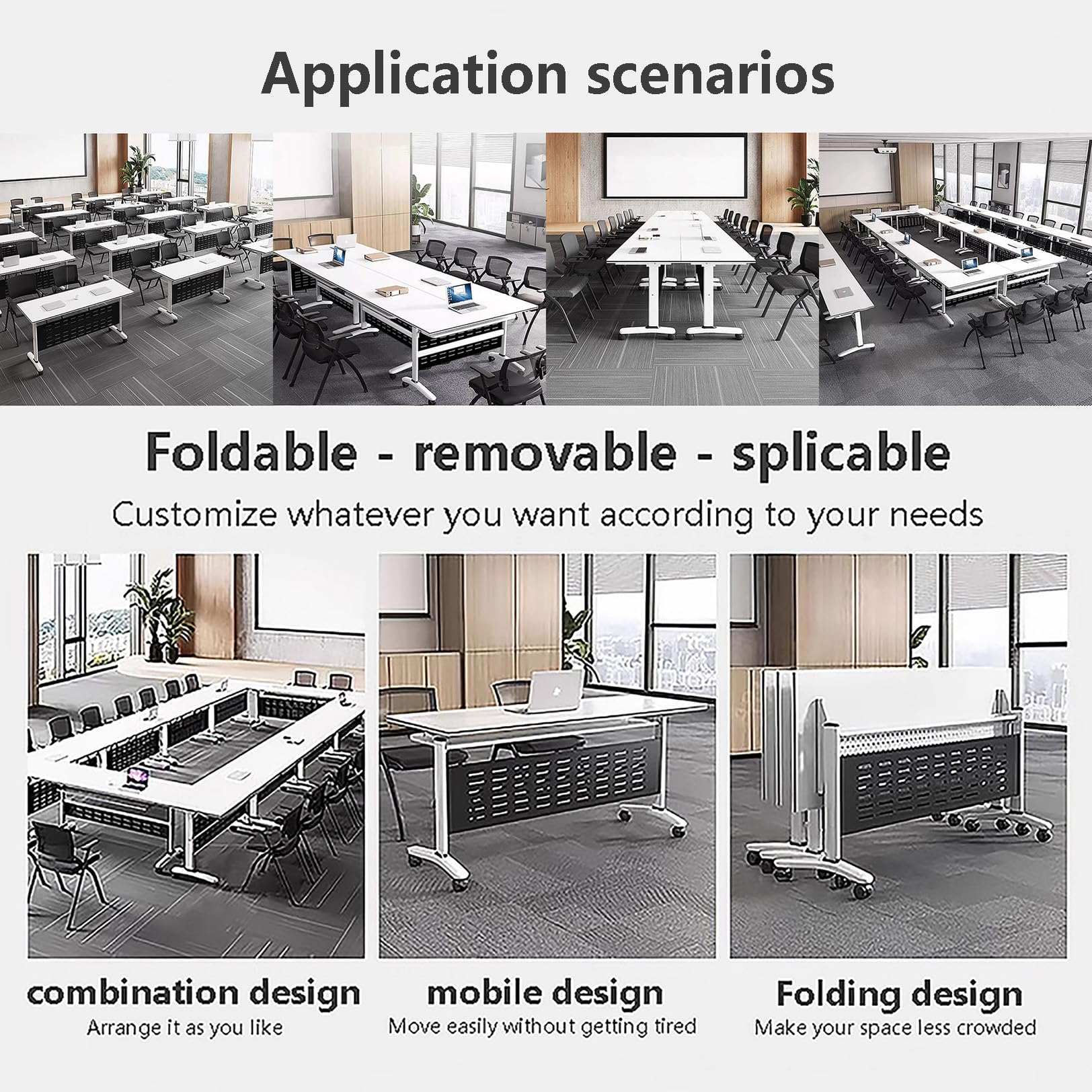 Foldable Conference Table with Wheels - Mobile Flip Top Training Table for Office, Classroom & Meetings - Ideal for Small Spaces, Team Collaboration & Training Sessions