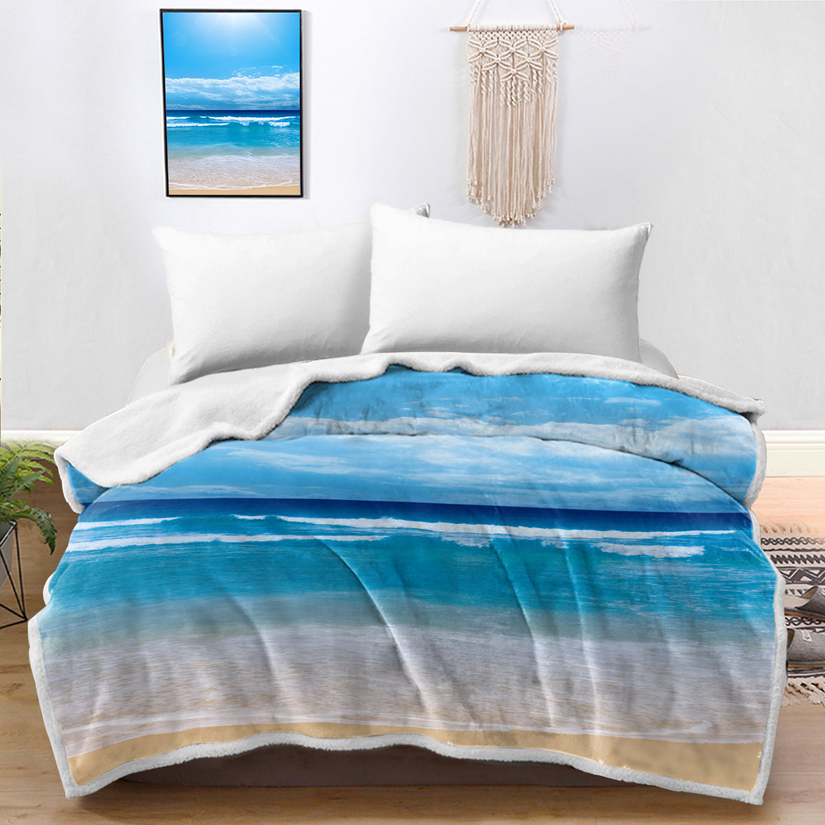 Peace of the Beach Bedspread Blanket - Soft Coastal Themed Throw Blanket for Bed, Couch & Outdoor Use - Perfect for Beach House Decor, Picnics and Cozy Evenings