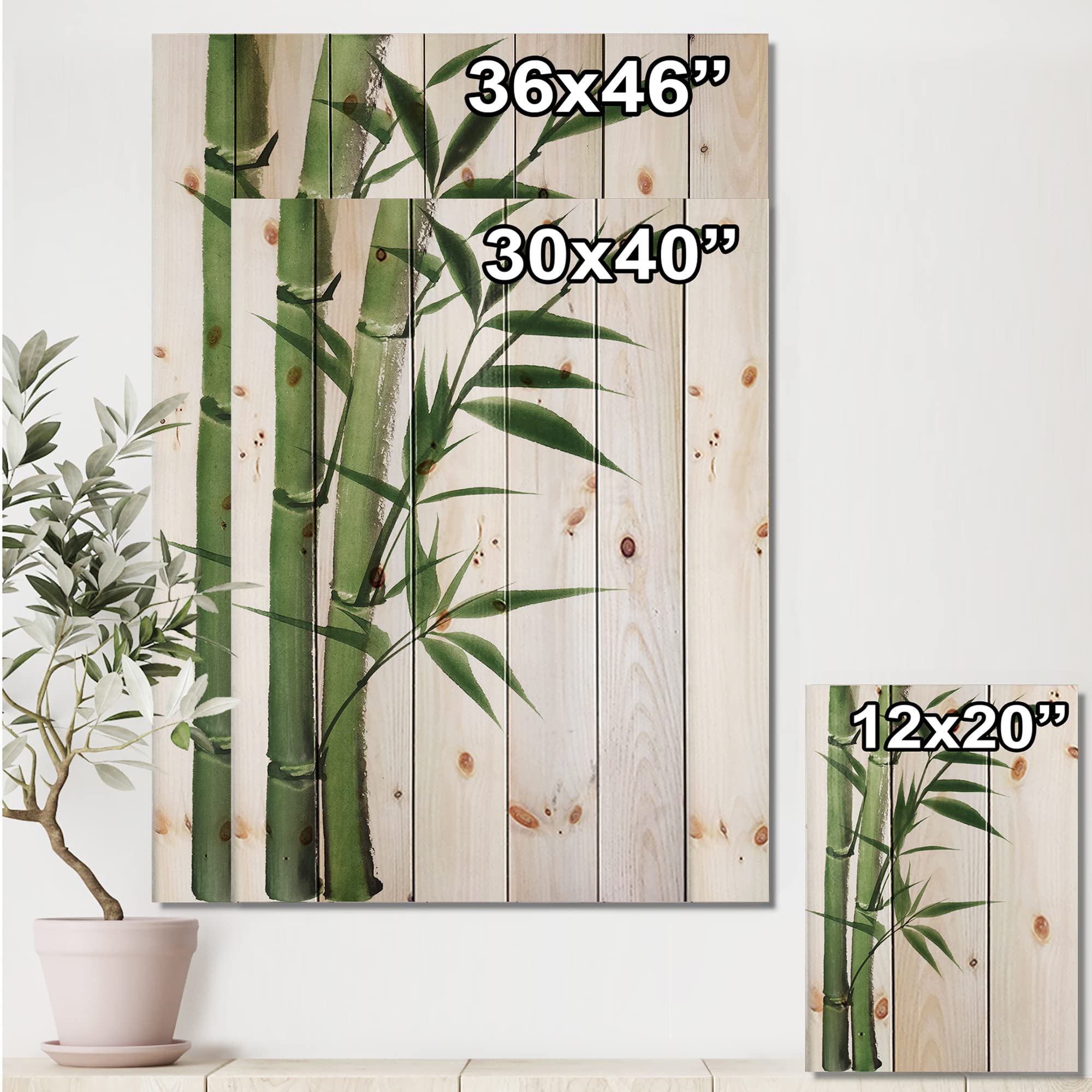 Dark Green Bamboo Traditional Wood Wall Decor - Large Floral Wood Wall Art Panels Printed on Natural Pine - Perfect for Living Room, Bedroom & Office Decor