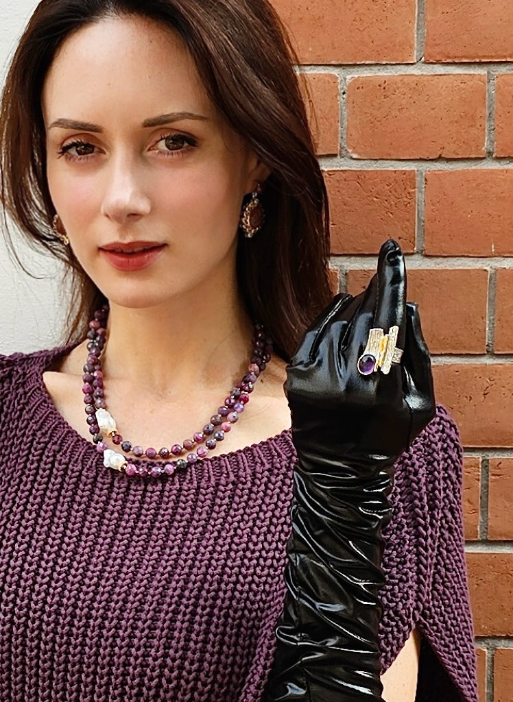 Elegant Purple Ruby & Baroque Pearls Double Layer Necklace NN018 - Perfect for Weddings, Parties & Special Occasions