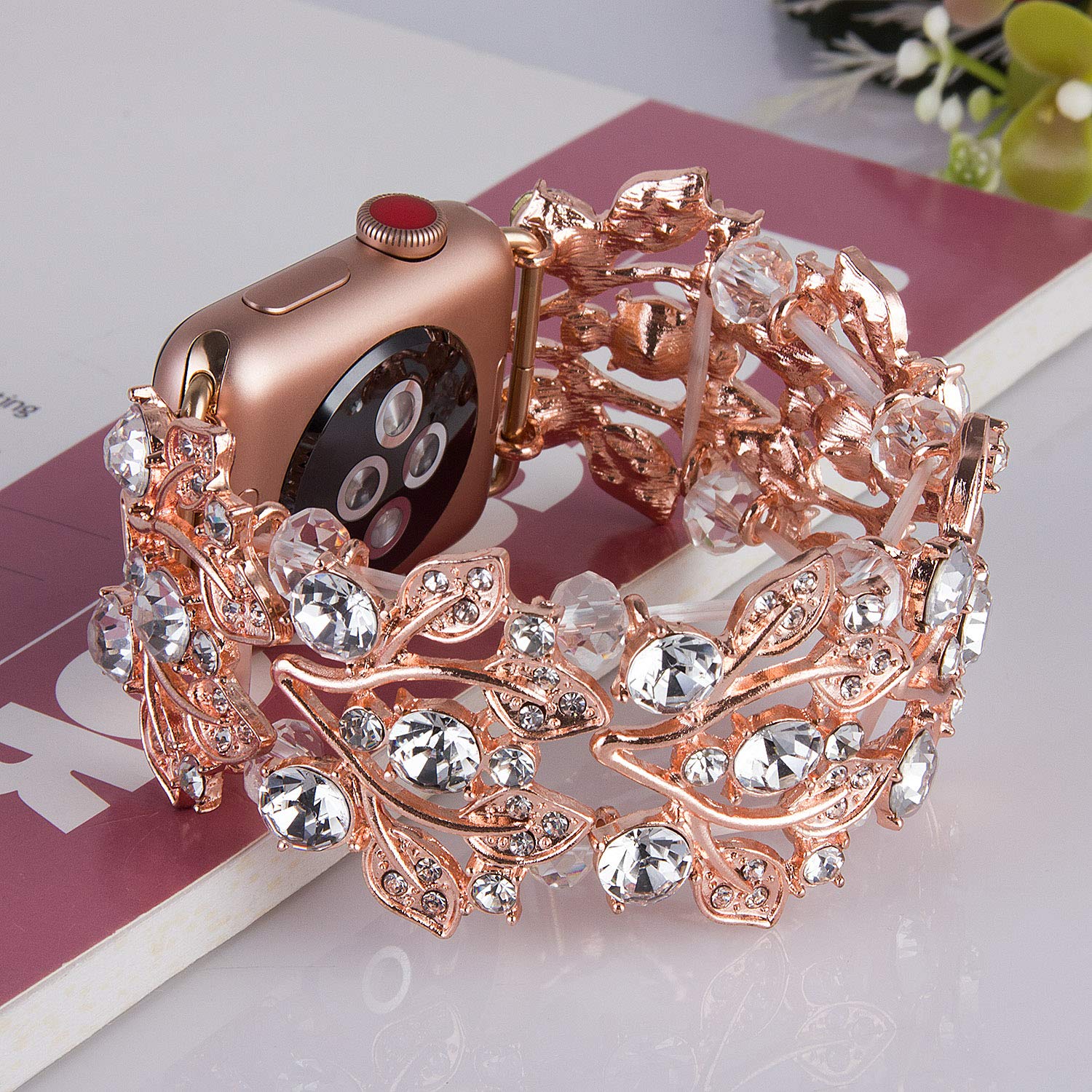 Sparkling Rhinestone Apple Watch Band for Women - Elegant Metal Bracelet Strap Compatible with 38mm/40mm/41mm/42mm/44mm/45mm/49mm iWatch Series SE/9/8/7/6/5/4/3/2/Ultra - Perfect for Parties, Weddings & Formal Occasions