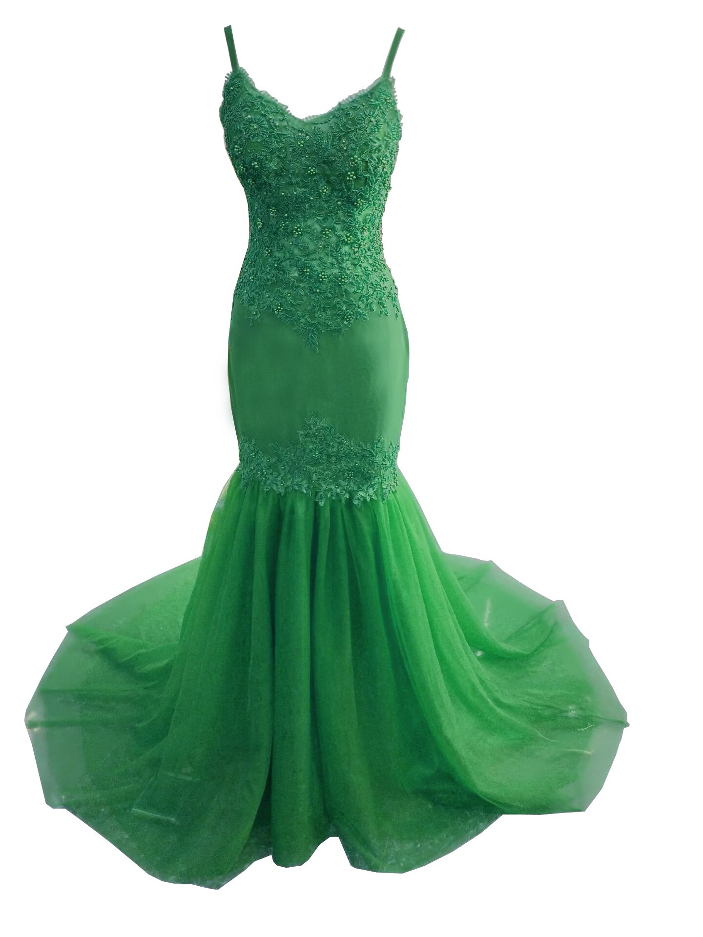 Elegant Green Mermaid Prom Dress with Lace & Beads - Spaghetti Straps Long Evening Gown for Women (US Size 16W) | Perfect for Formal Dances, Weddings & Special Occasions