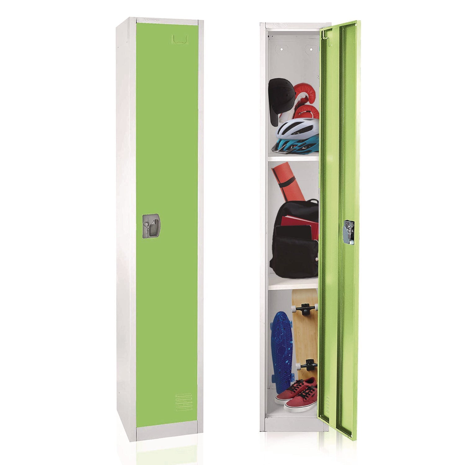 Steel Storage Locker with 1 Compartment - 12x12x72 Inches, Green - Heavy Duty Metal Locker for Office, School, Gym & Warehouse Organization