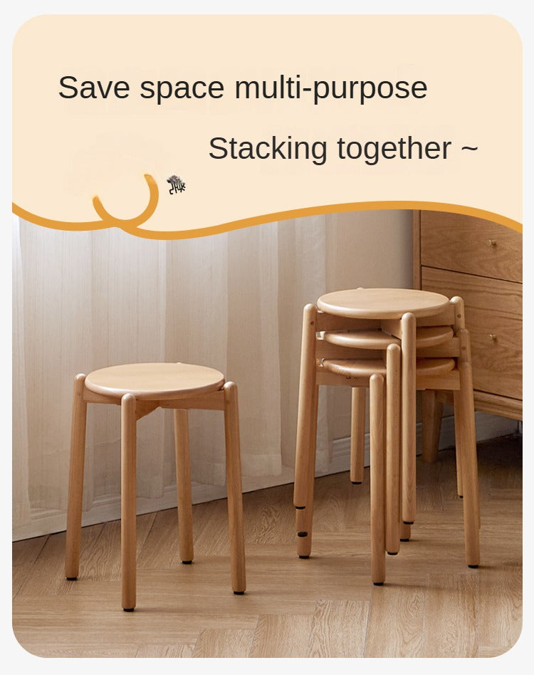Stackable Beech Wood Stools - Solid Wood Bar Stools for Kitchen, Dining, or Outdoor Use - Space-Saving Seating Solution for Home & Garden