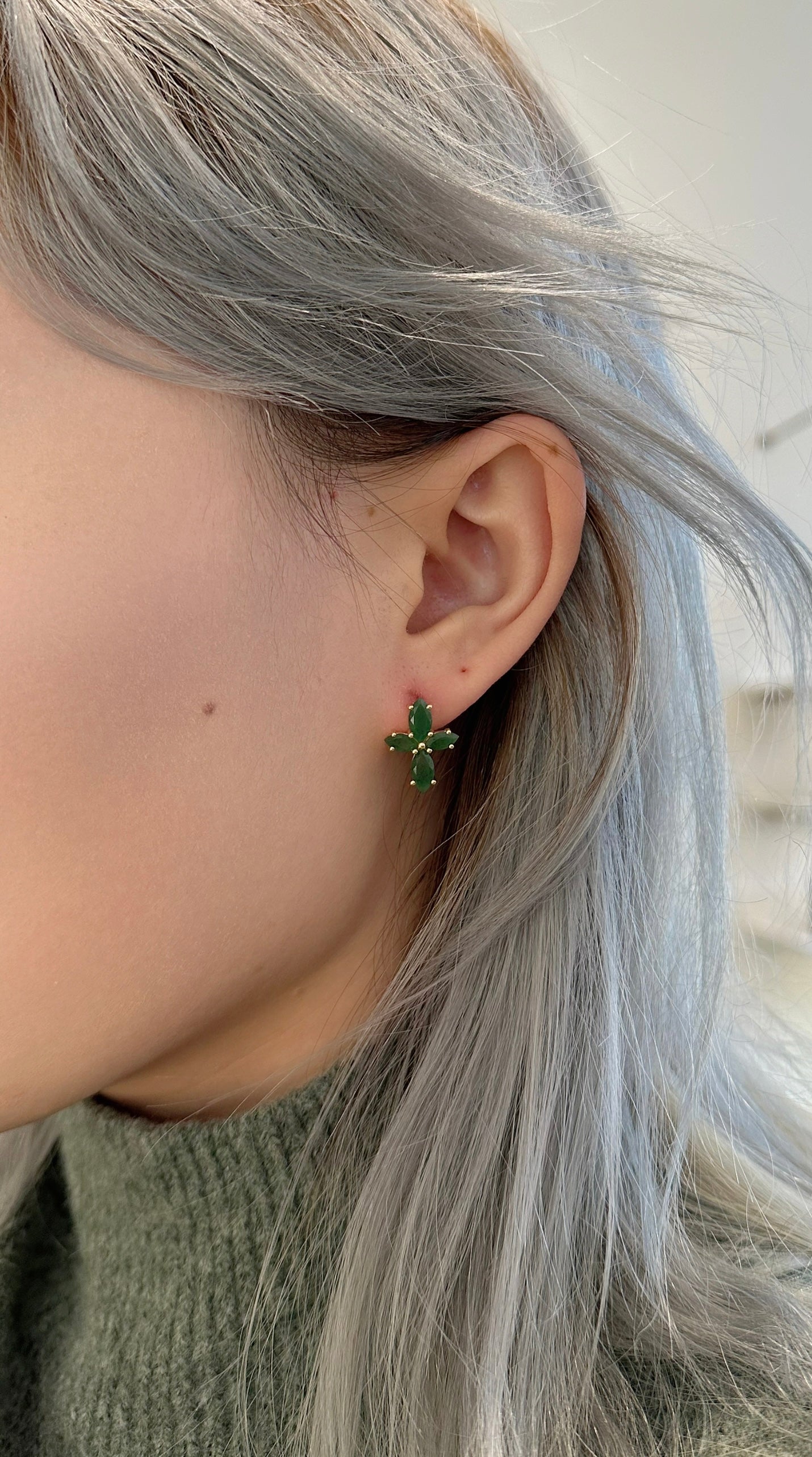 Amare Wear Marquise Flower Green Aventurine Stud Earrings for Women - Elegant Dainty Jewelry Gift for Birthday, Wedding & Everyday Wear