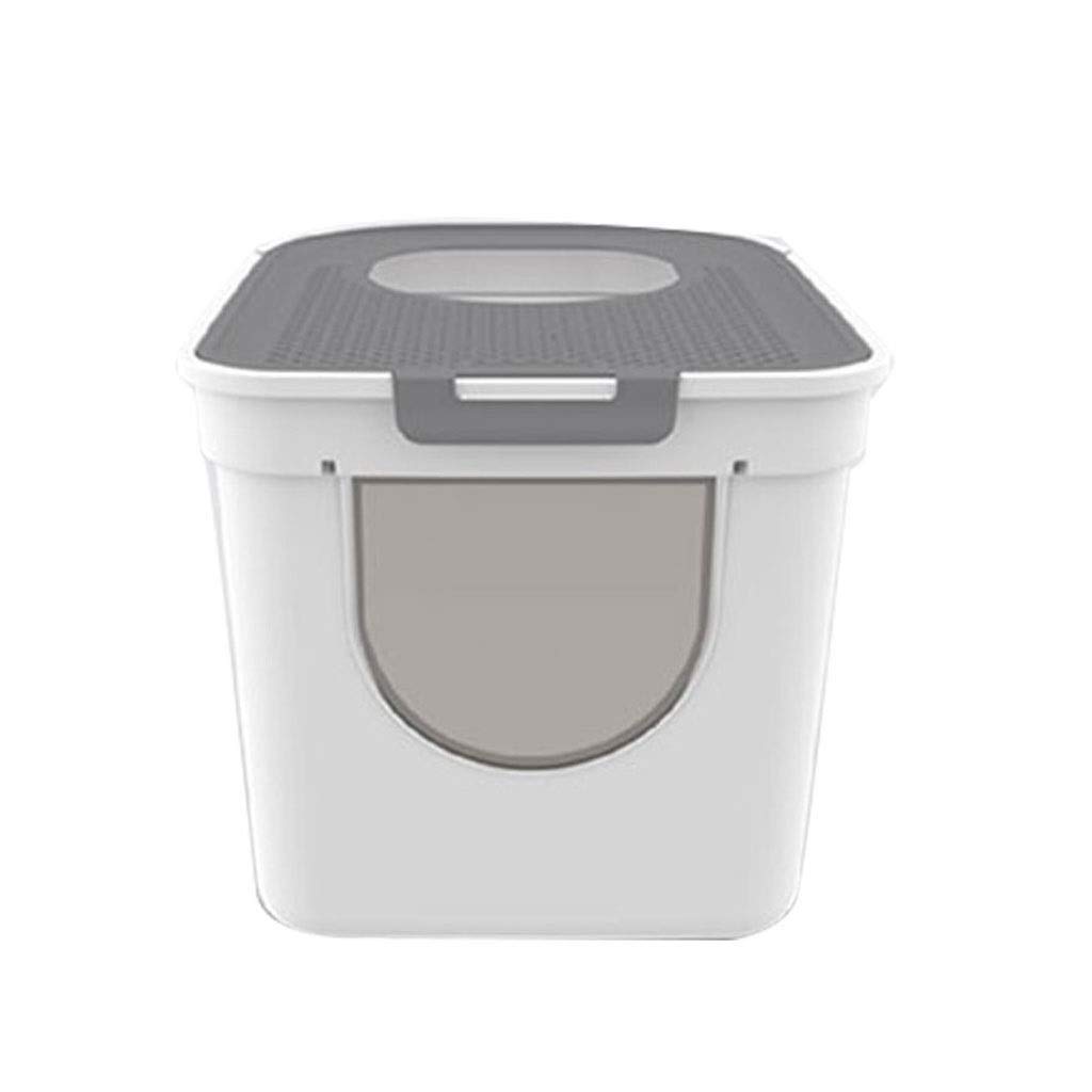 DXJSF Large Enclosed Cat Litter Box with Double Door Top Entry - Spacious Gray Pet Pan Toilet for Kittens & Small Pets | Odor Control & Privacy for Home Use