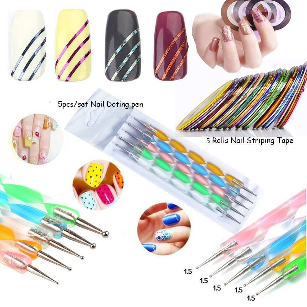 D.B.Z.® Professional Nail Art Kit with 100 Nails, Glitter, 5 Nail Tapes, Stamping Plate & Scraper - Complete DIY Manicure Set for Beginners & Experts - Perfect for Home Salon, Parties & Gift Giving