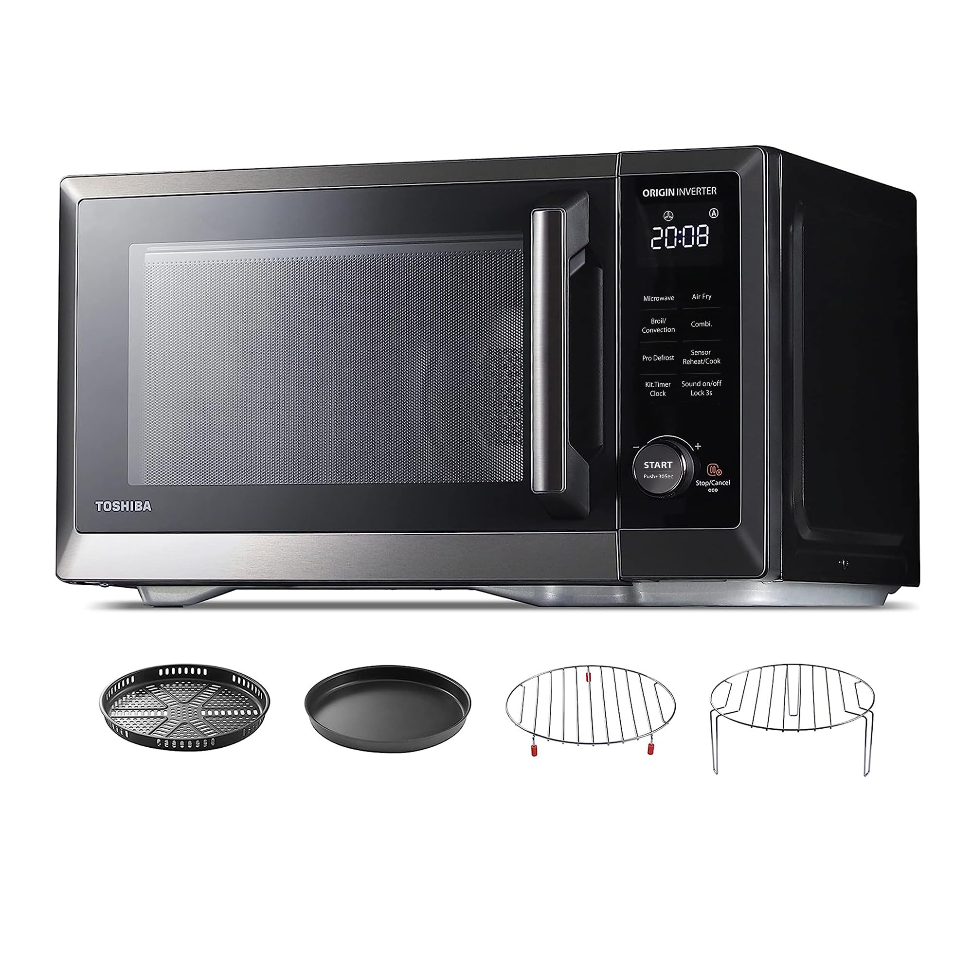TOSHIBA 1.0 cu.ft Countertop Microwave Oven with Air Fryer Combo - 1000W Inverter Technology, Convection Cooking, Broil Function, Speedy Combi, Even Defrost, Humidity Sensor & Mute - 27 Auto Menus & 47 Recipes - Perfect for Small Kitchens, Dorms & Quick Meal Prep