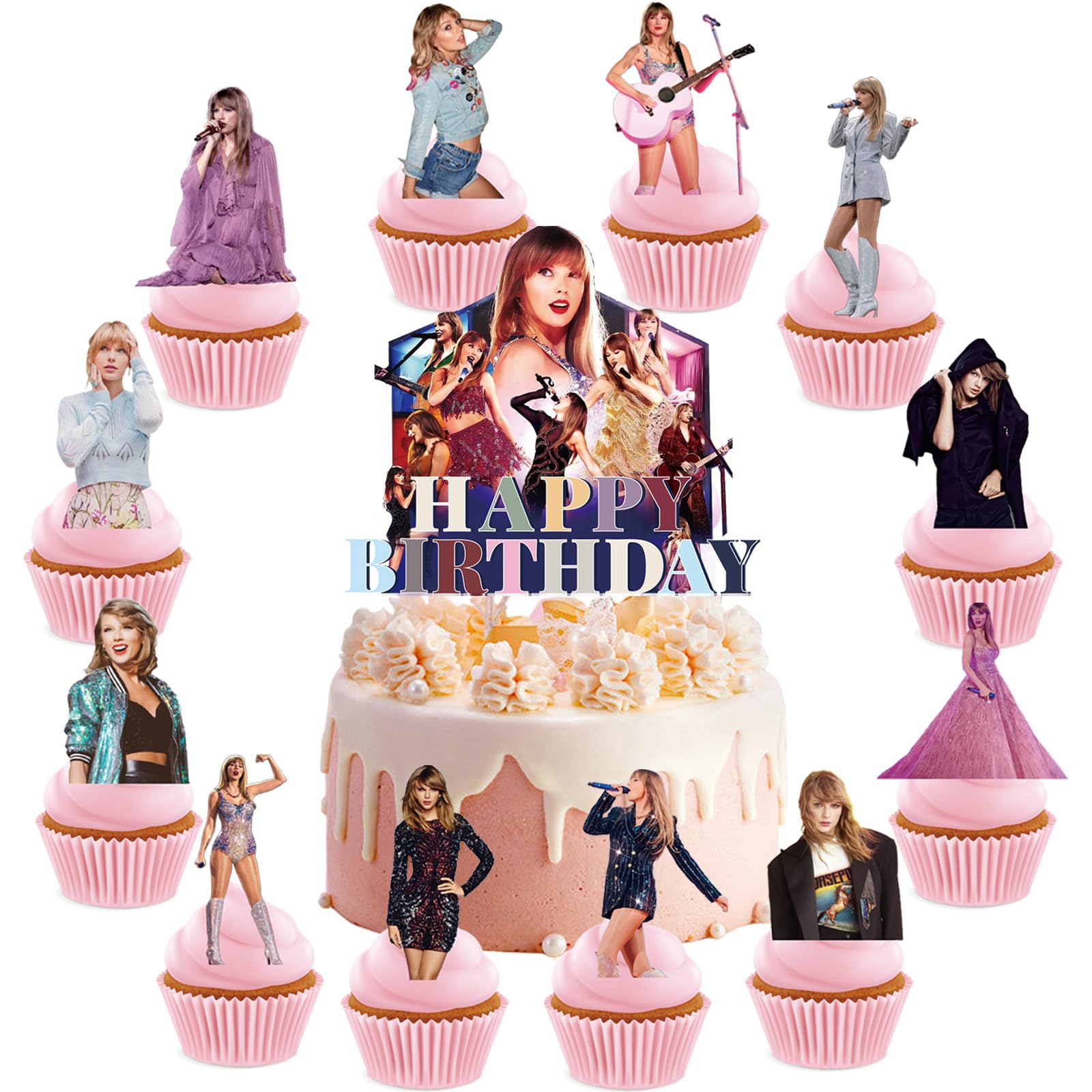 25-Piece Taylor Swift Birthday Decorations Set - Cupcake Toppers, Cake Toppers & Party Supplies for Themed Birthday Party, Concert Celebration, Swiftie Fan Gathering - Perfect for Home, School & Event Decor
