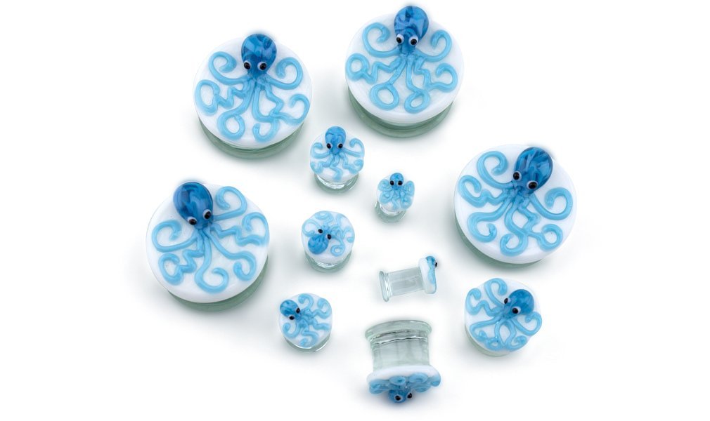 Blue Octopus Glass Plugs/Gauges (9/16
