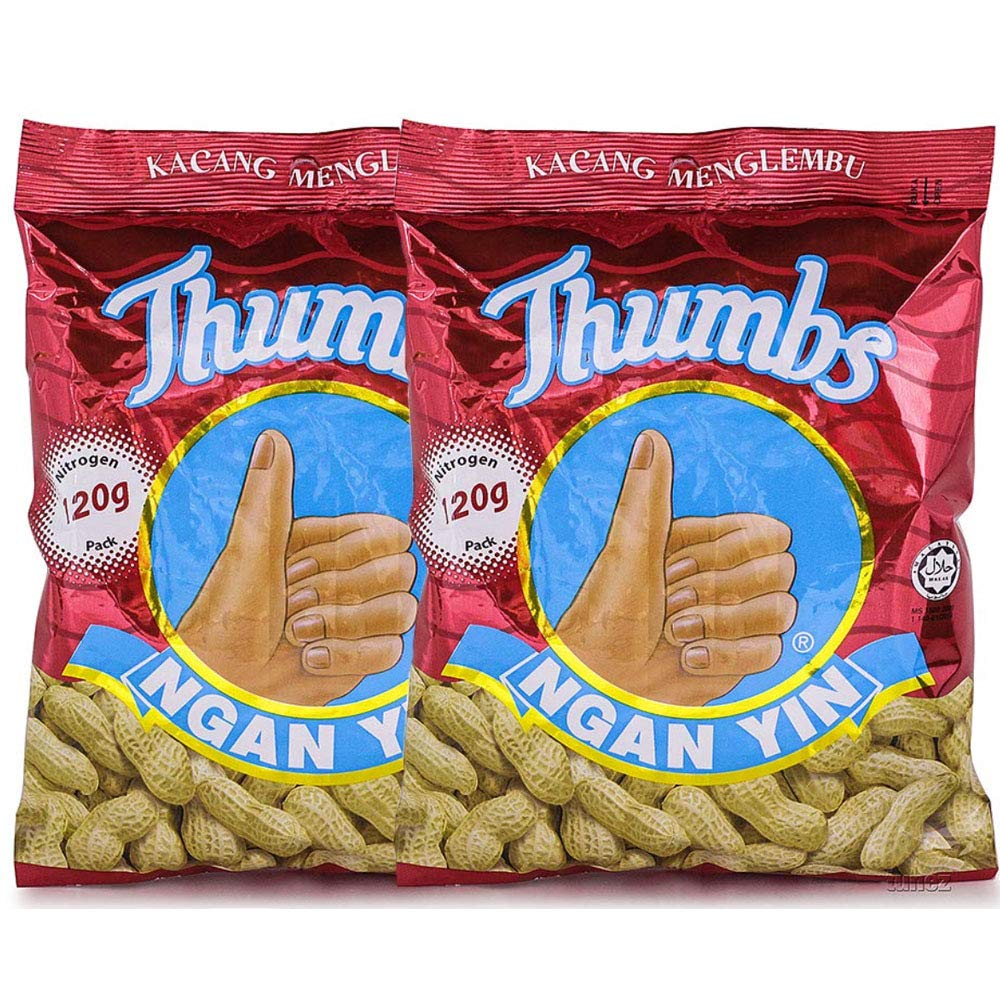 Premium Roasted Ground Peanuts Snack - Halal Certified, Fragrant & Crunchy (120g x 2 Packs) | Perfect for Tea Time, Office Snacks & Movie Nights | Malaysian Original Classic Hand Thumbs Brand
