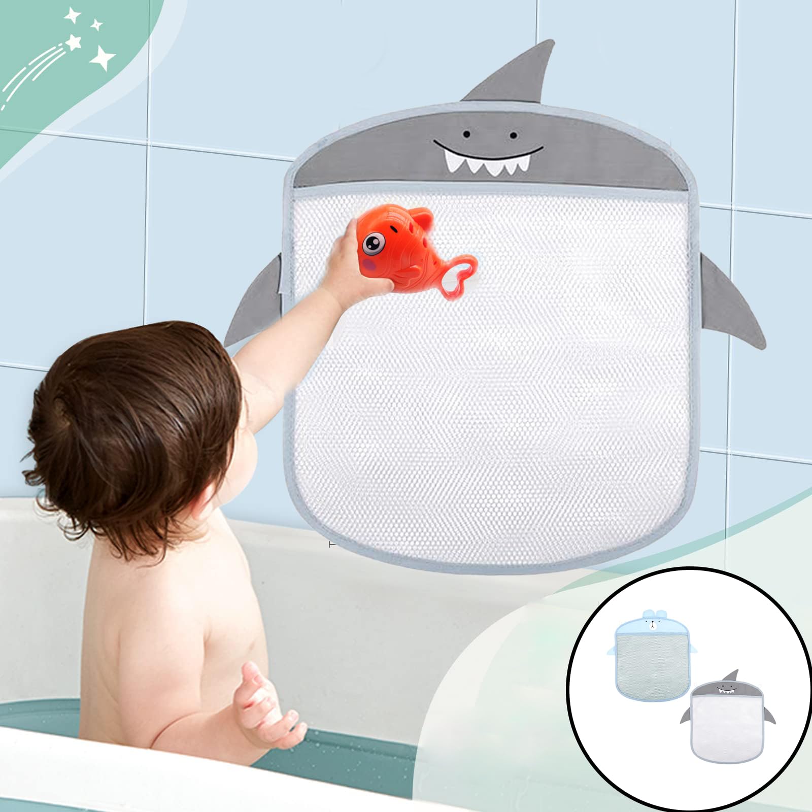 2-Pack Bath Toy Storage Net with 4 Adhesive Hooks - Organize Bathtub Toys & Keep Bathroom Clutter-Free - Perfect for Kids' Bath Time & Shower Organization