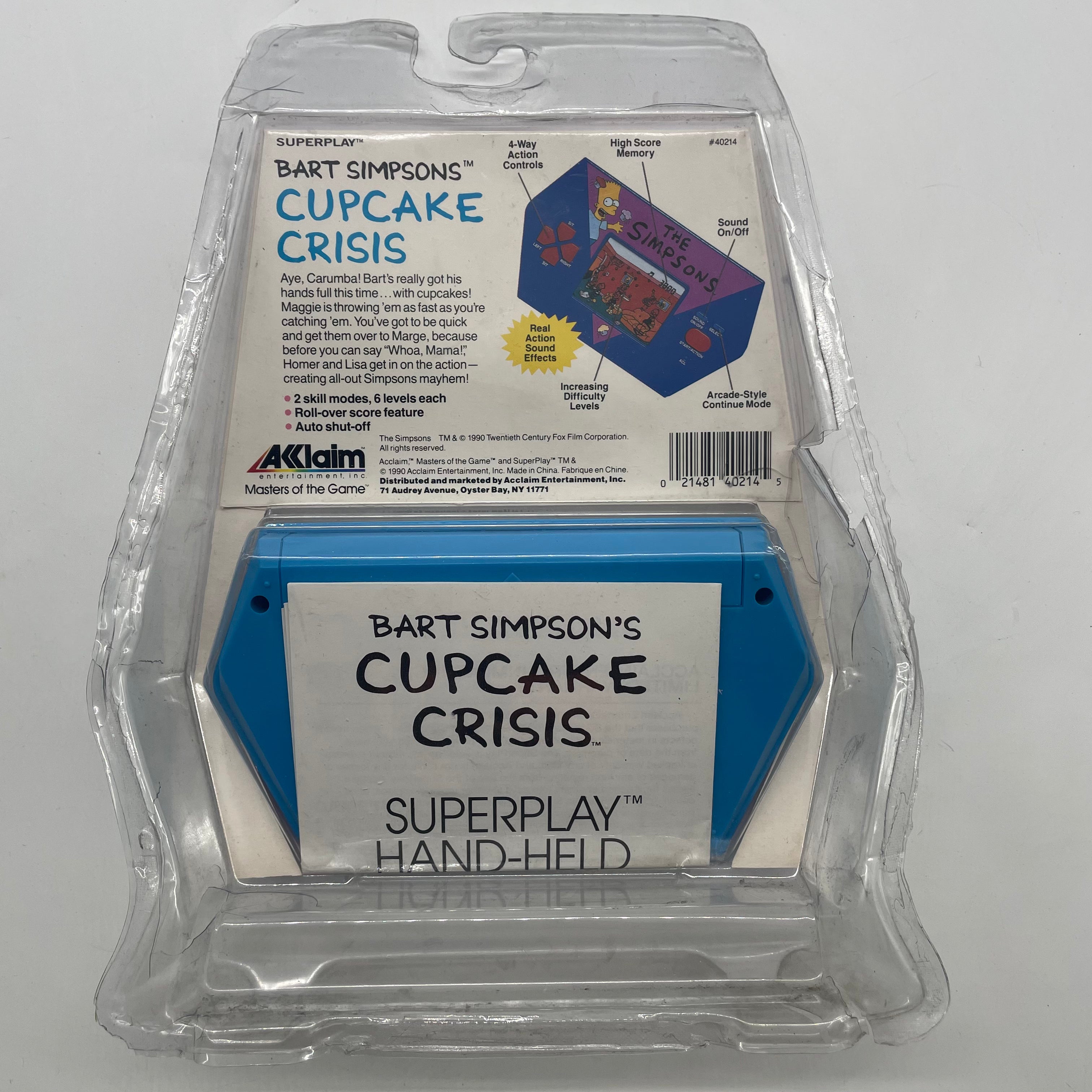 Bart Simpson Cupcake Crisis Handheld Electronic Video Game Console - Retro 1989 Classic Game for Kids & Collectors - Perfect for Travel, Parties & Nostalgic Fun