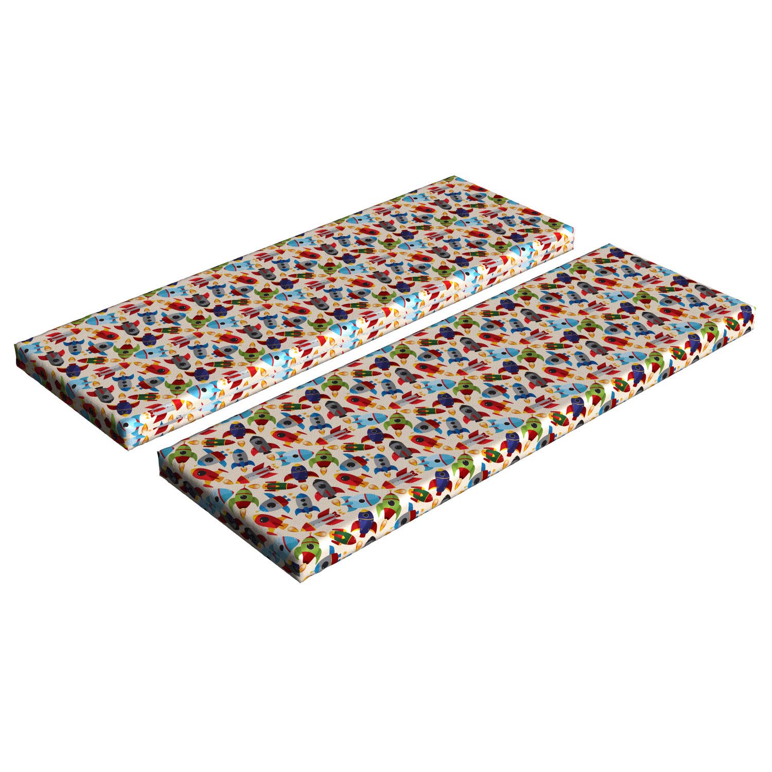 Ambesonne 2-Piece Space-Themed Bench Cushion Set - Cartoon Spaceship & Cosmic Travel Design, 45