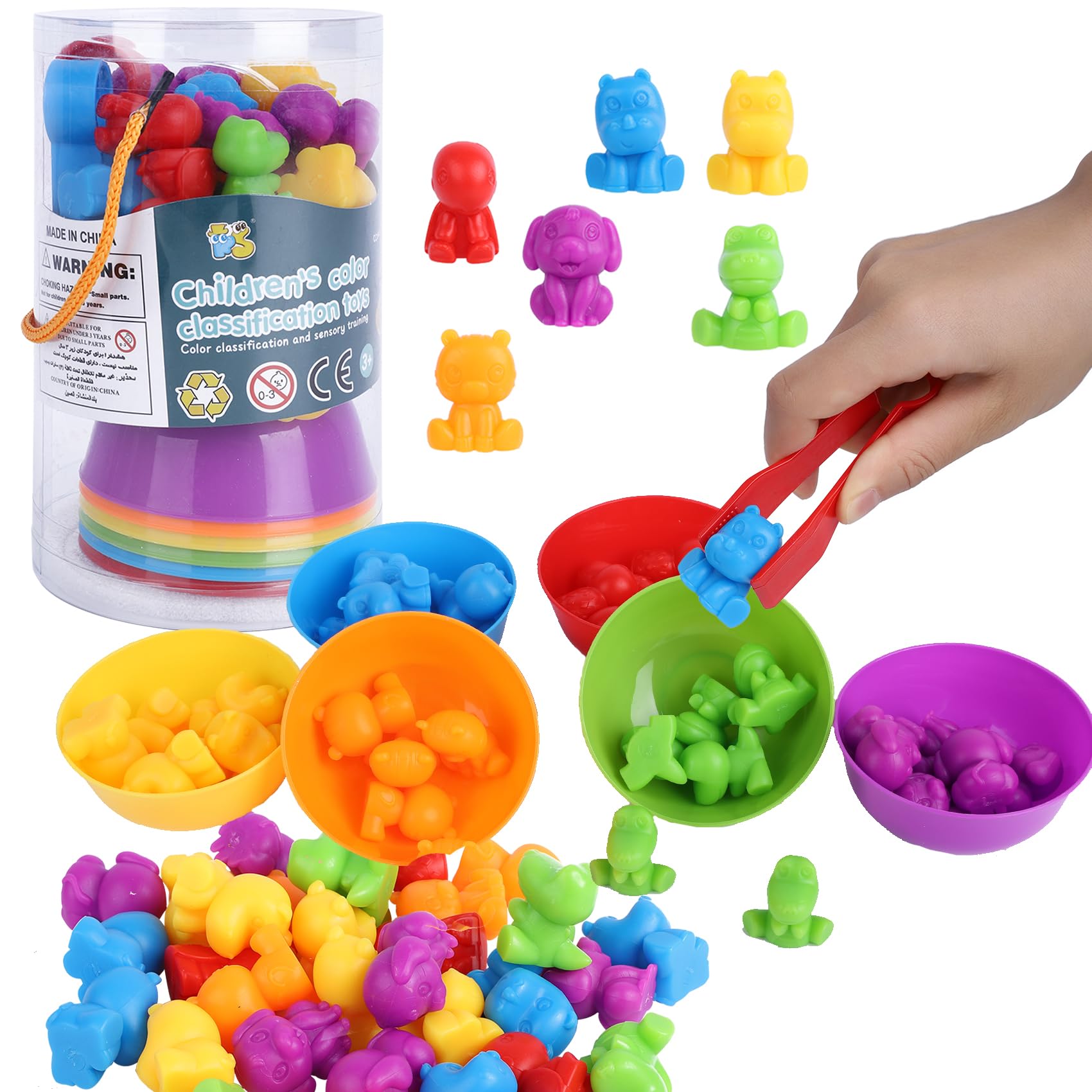 TSYAN Color Sorting & Counting Animal Toys - Montessori Educational Math Games for Toddlers & Preschoolers - Sensory Learning Activities for Boys & Girls - Perfect for Home, Classroom & Daycare Playtime