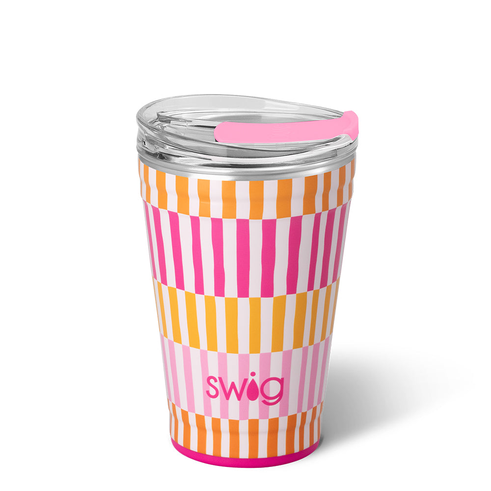 18oz Sherbet Stripe Disposable Plastic Cups - Colorful Party Cups for Birthday, Wedding & Summer Events - Bulk Pack of 50 Cups
