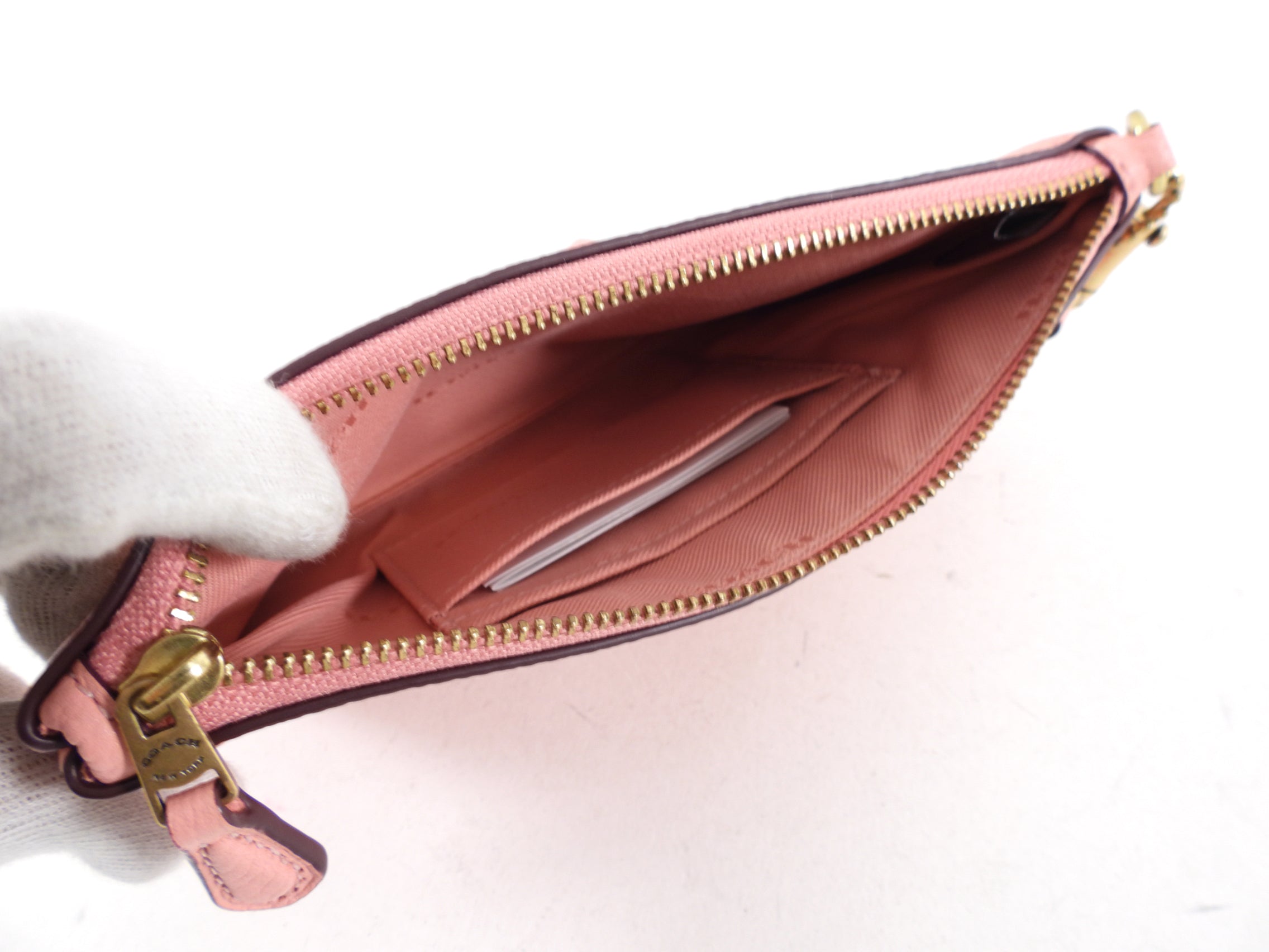 Coach Light Pink Grained Leather Zip Wristlet Pouch - Stylish Wallet for Women, Perfect for Everyday Use, Travel & Parties