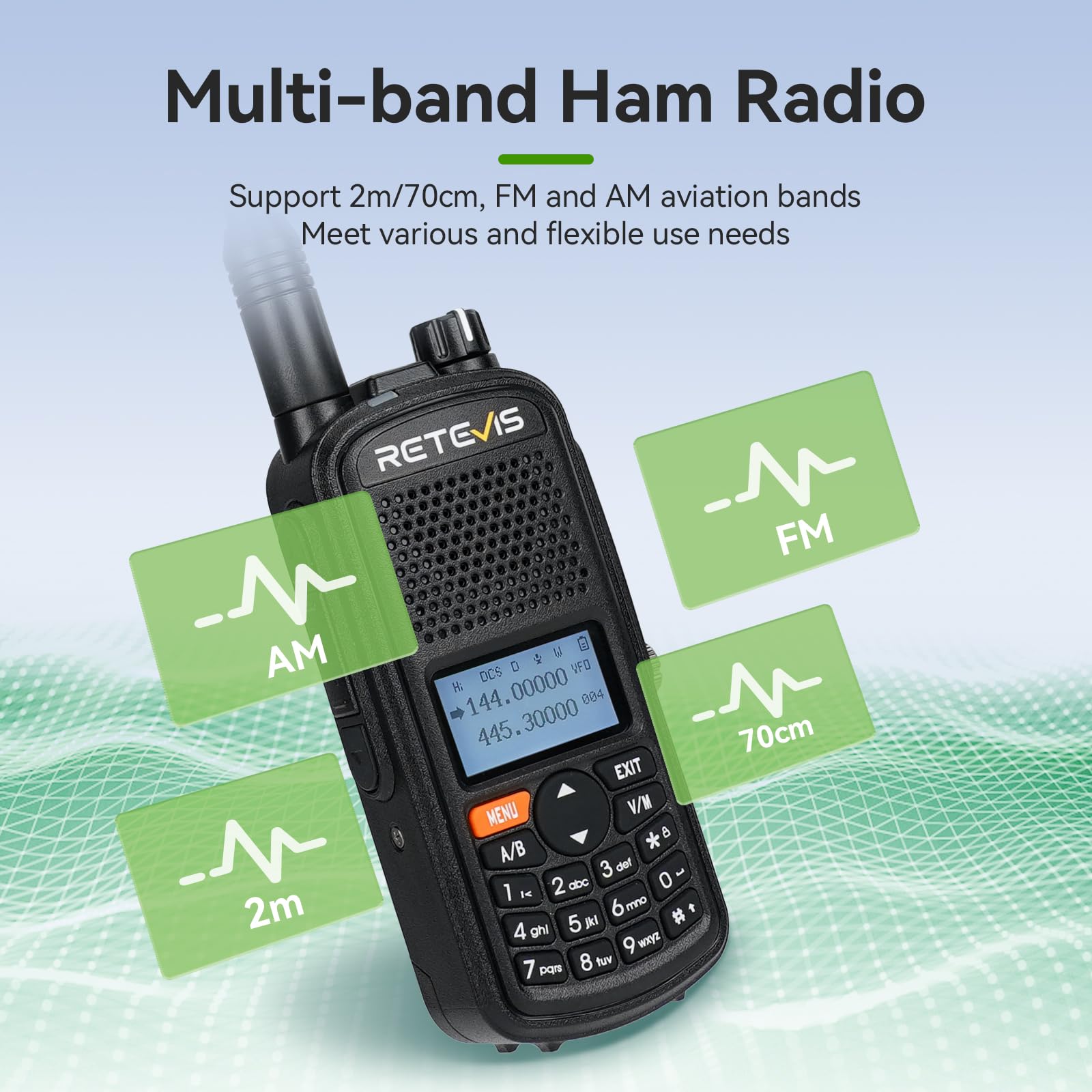 Retevis A61 IP67 Waterproof Ham Radio Walkie Talkie with GPS, 2m/70cm Dual Band FM/AM, 2200mAh Long Battery Life, USB-C Charging - Perfect for Emergency Rescue, Outdoor Hunting, Camping & Ham Radio Events (1 Pack)