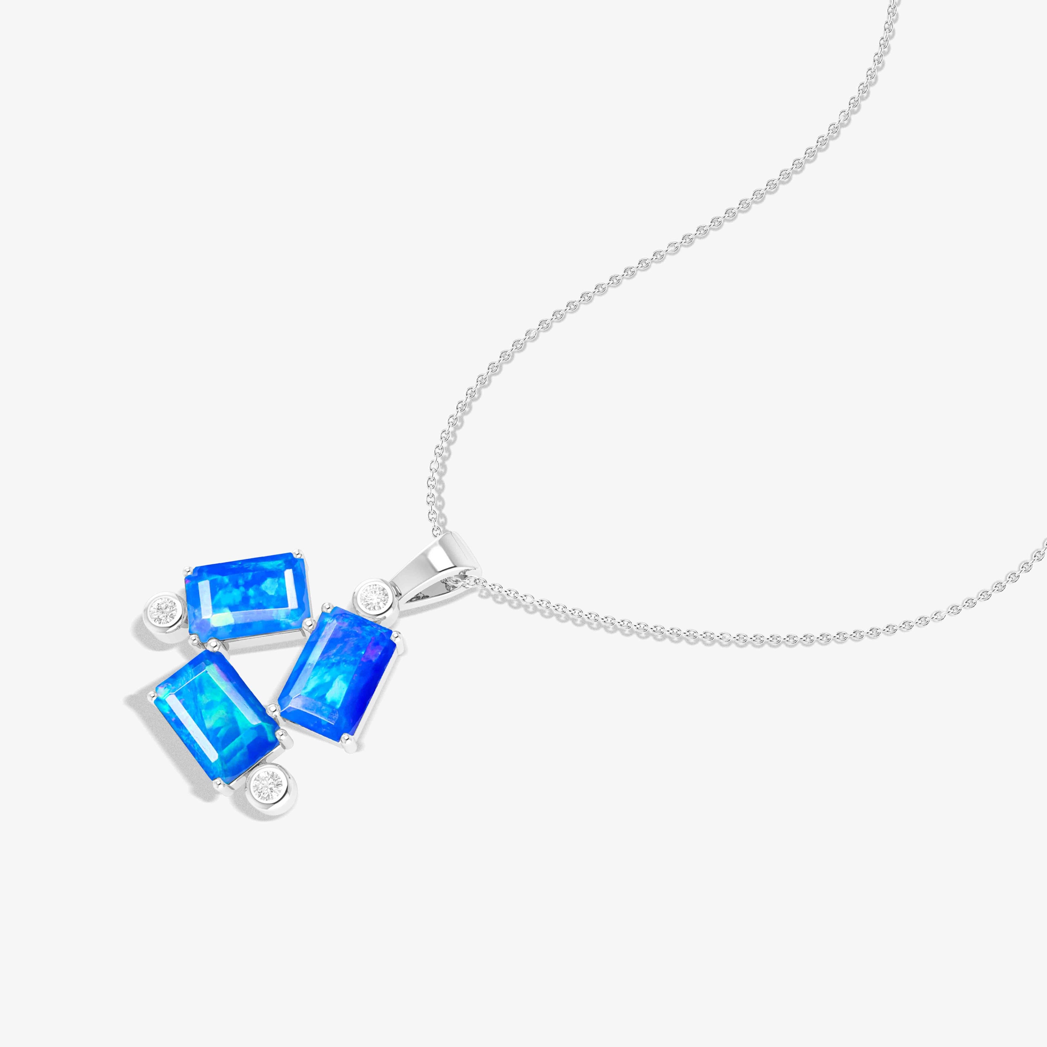 Blue Opal Baguette Gemstone Charm Pendant Necklace - Elegant Dainty Jewelry for Women, Gift for Her - Perfect for Everyday Wear, Date Nights & Special Occasions