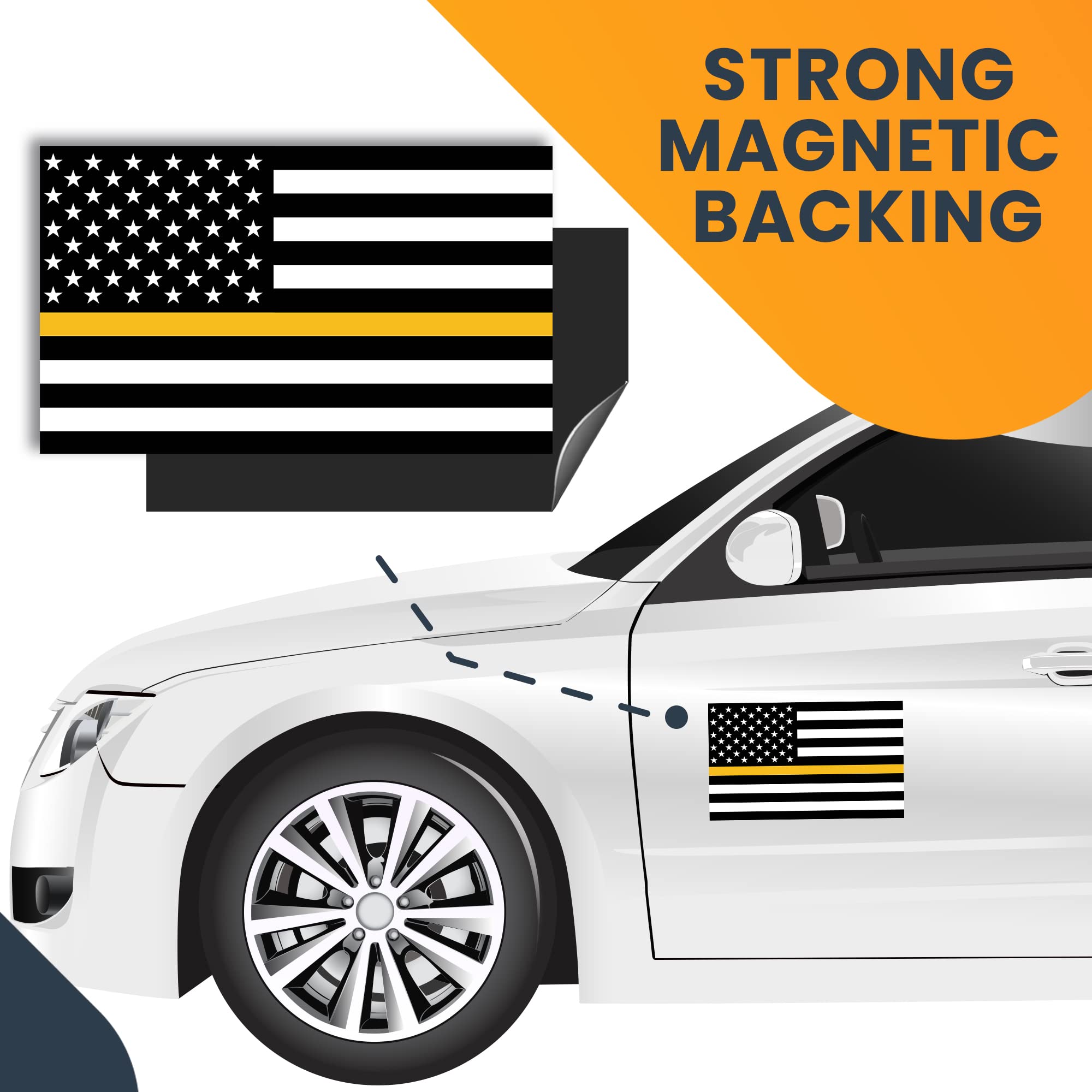 5x8 Inch Thin Gold Line American Flag Car Magnet - Heavy Duty Decal for Truck, SUV, Vehicles | Gold & White Design | Supports Emergency Services Dispatchers | Perfect for Road Trips, Patriotic Displays & First Responder Appreciation