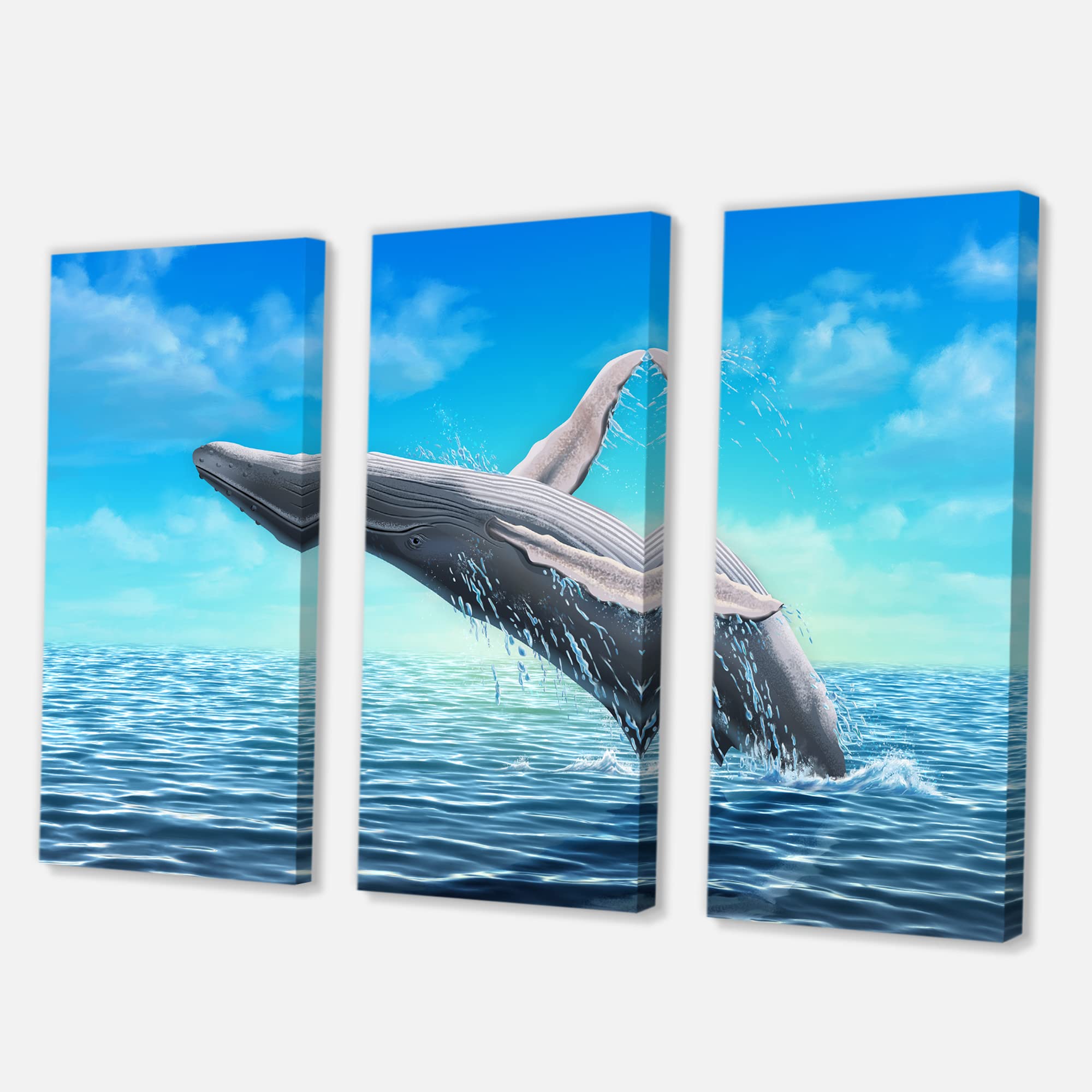 DesignQ Humpback Whale Jumping Farmhouse Canvas Wall Art - Ocean Themed Home Decor for Living Room, Bedroom & Office - Perfect Coastal Style Wall Hanging for Beach House or Nursery