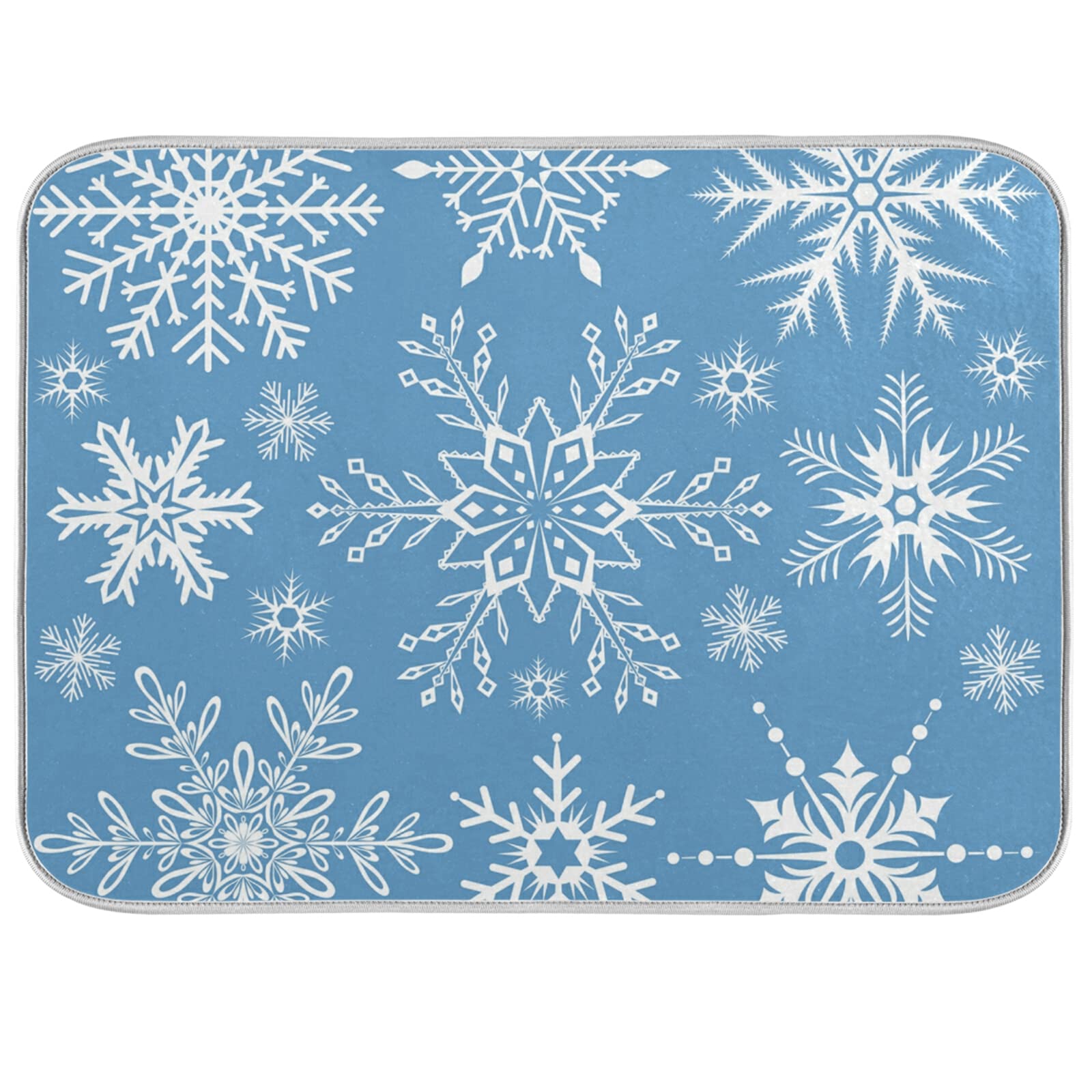 16x18 Inch Christmas White Snowflakes Dish Drying Mat - Absorbent Fast Dry Kitchen Counter Drainer Pad | Perfect for Holiday Decor & Daily Dish Drying