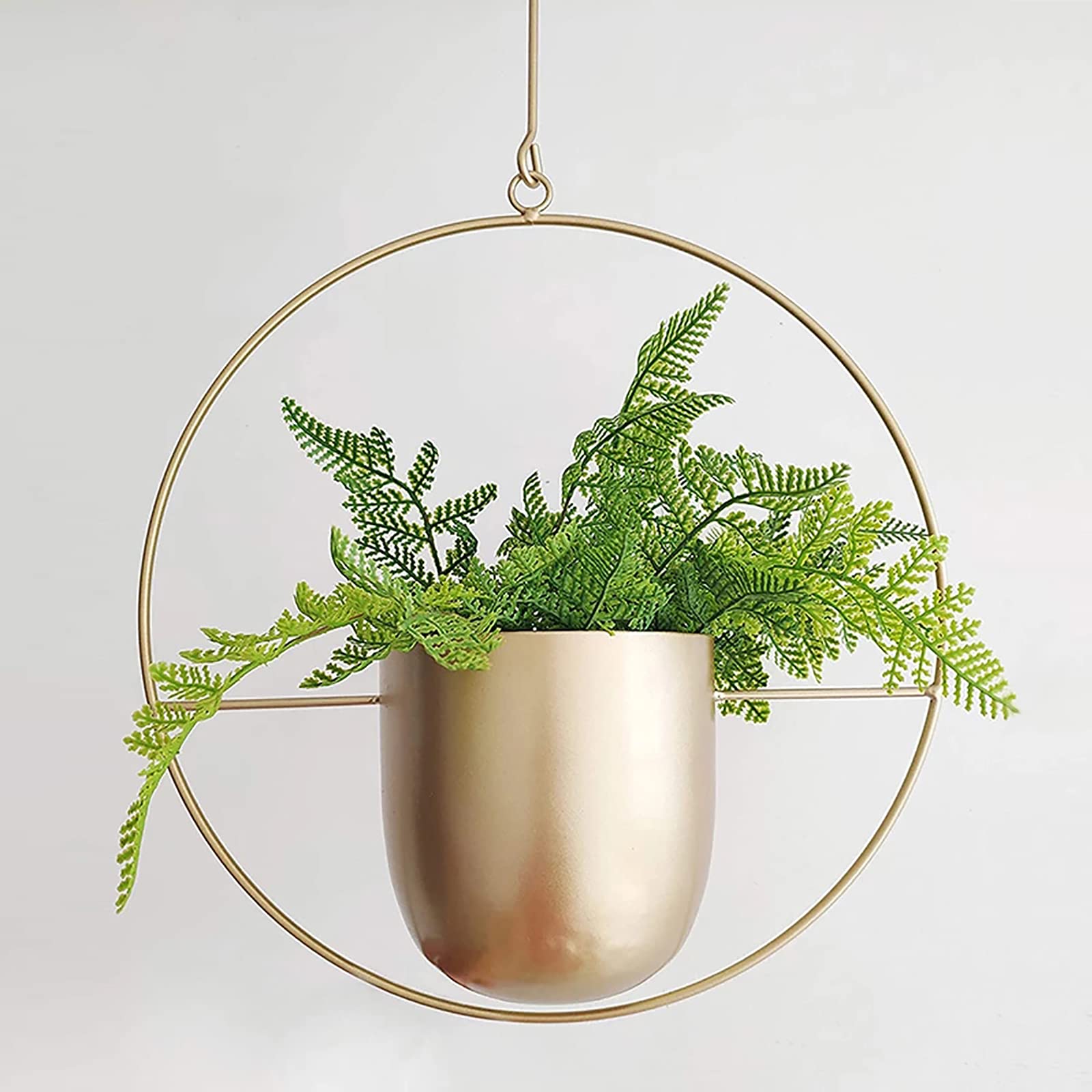 Boho Metal Hanging Planters - Modern Indoor/Outdoor Flower Pots with Chains for Wall & Ceiling - Golden Round Mid Century Plant Baskets 34x34cm (13x13in) - Perfect for Living Room, Balcony, Garden & Boho Home Decor