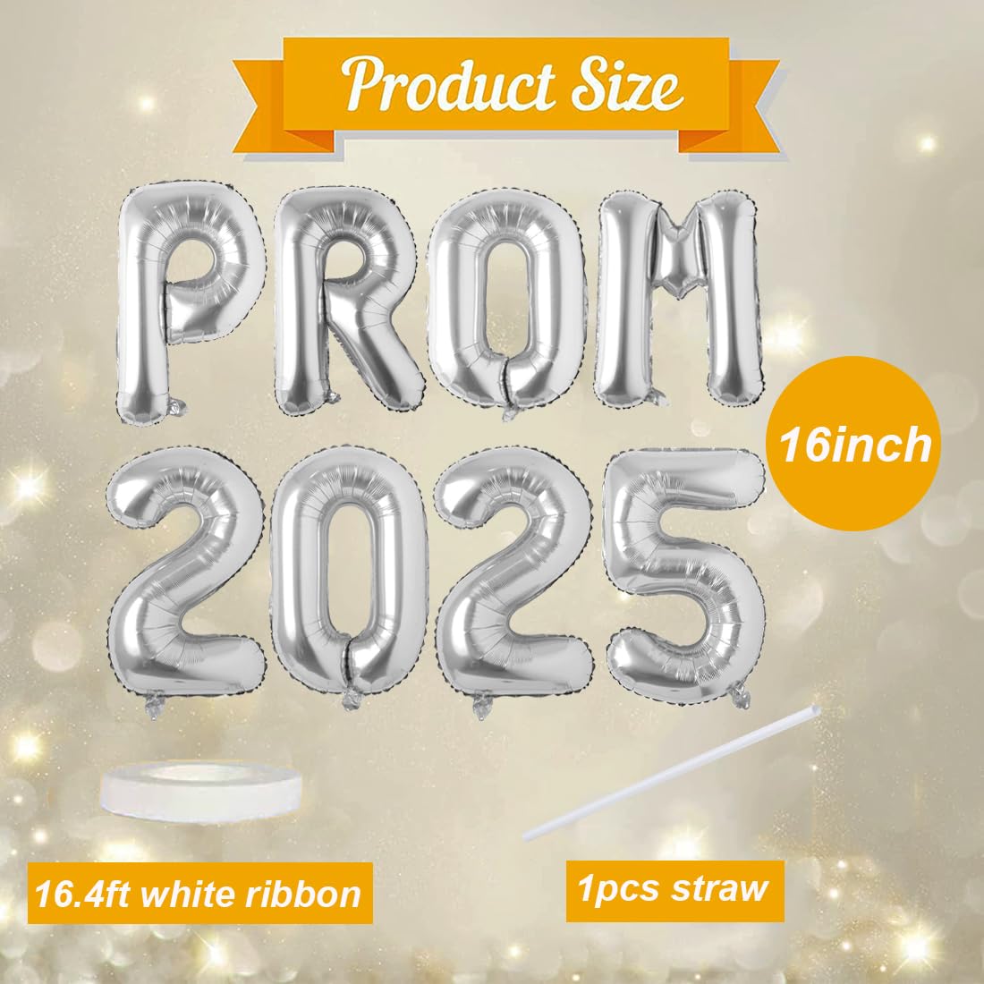 2025 Prom Silver Mylar Balloons - 16 Inch Letter Balloons & Banner for Graduation, Birthday, Retirement Parties - Class of 2025 Congrats Grad Decorations - Perfect for School Dances, Photo Backdrops & Celebration Decor