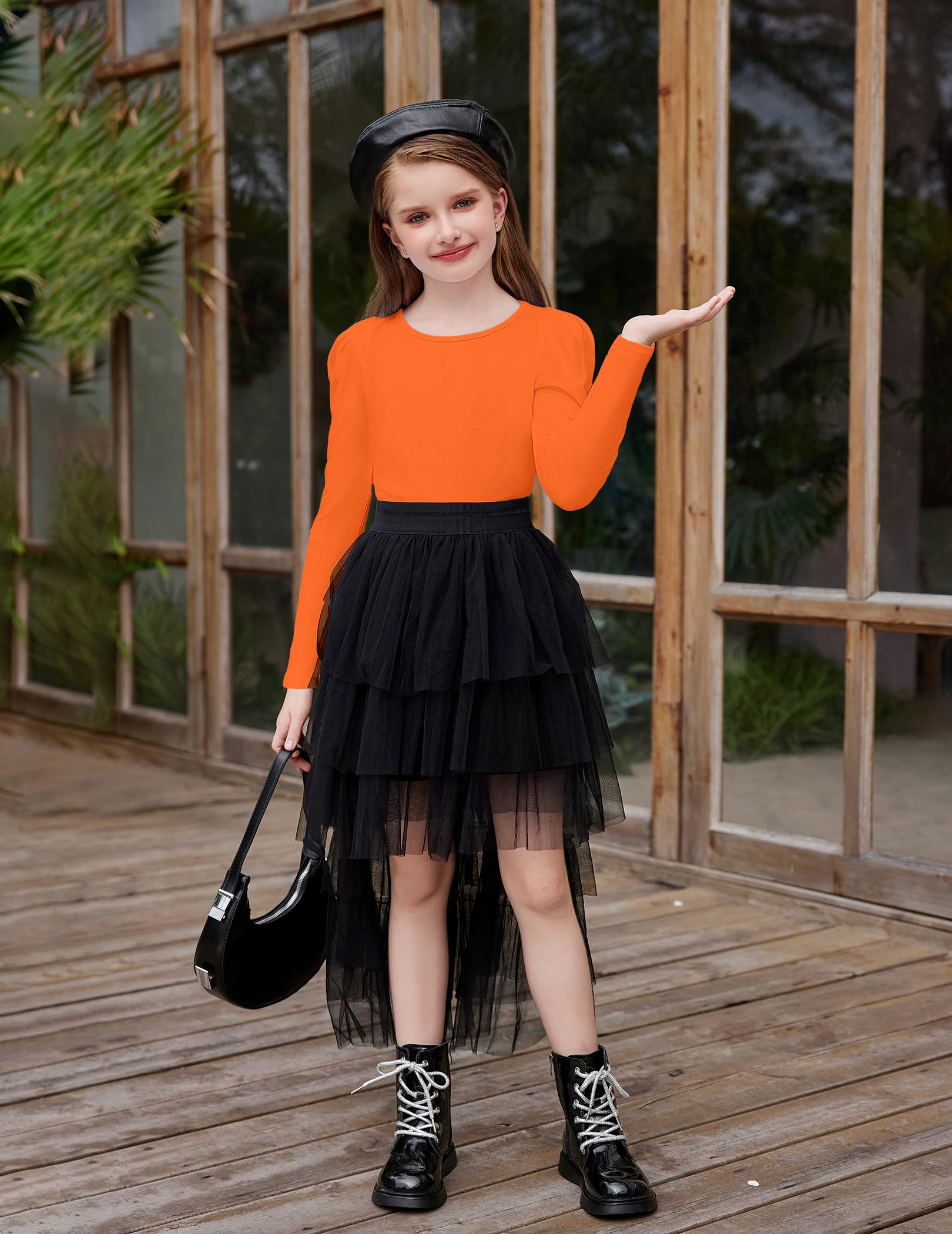 Arshiner Girls Puff Sleeve Long Sleeve Shirt - Casual Crewneck Tunic Blouse Top for Kids | Perfect for School, Playdates & Family Outings