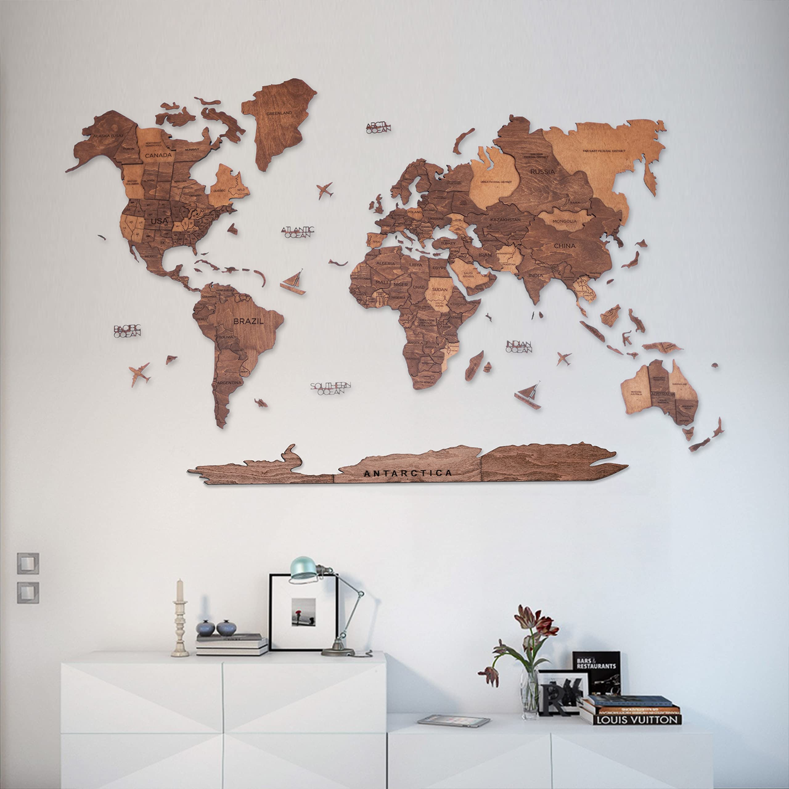 3D Wooden World Map Wall Art - Large Oak Wood Home Decor for Living Room, Office, Bedroom | Unique Travel Gift & Stylish 3D Wall Decor for Home & Office Spaces