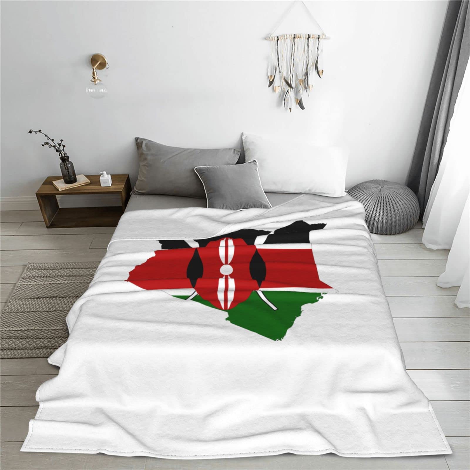 Kenyan Flag Map Fleece Throw Blanket - Ultra Soft & Warm Cozy Blanket for Couch, Bed, Sofa - Perfect for Home Decor, Gifts & Outdoor Camping