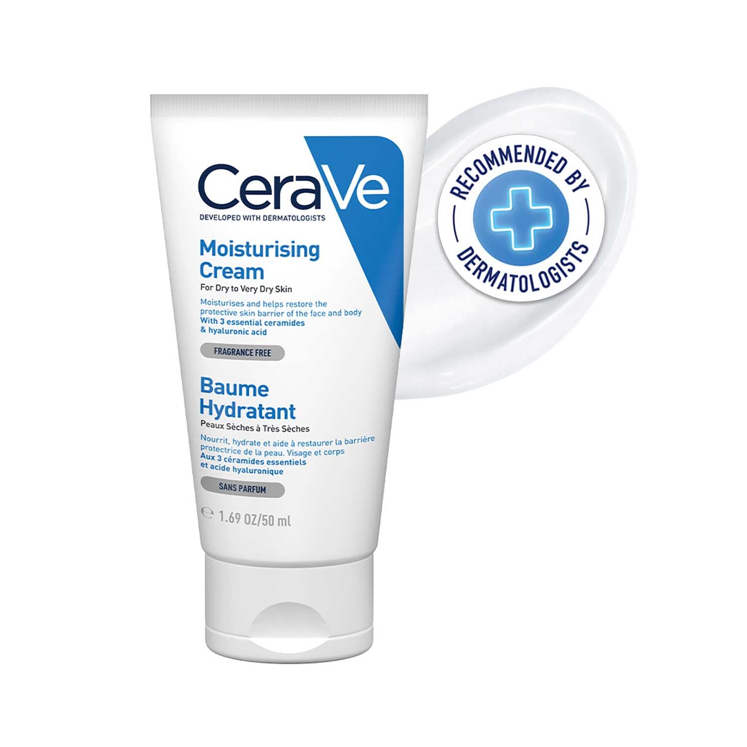CeraVe Moisturizing Cream for Dry to Very Dry Skin (50ml) - Fragrance-Free Face & Body Lotion with Hyaluronic Acid & 3 Essential Ceramides | Non-Comedogenic, Dermatologist Recommended | Daily Hydration for Sensitive Skin Care Routine