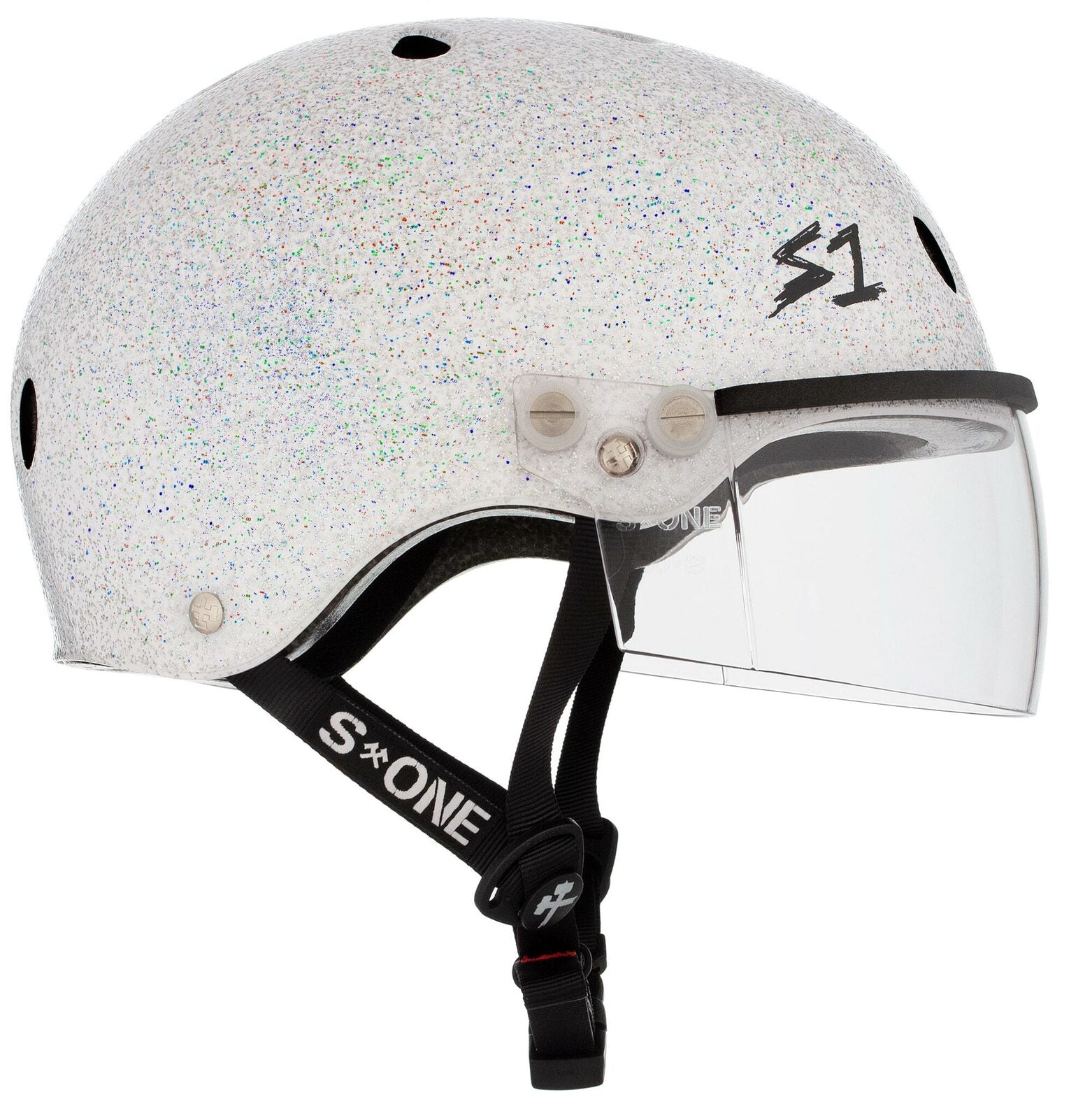 S1 Lifer Visor Helmet - White Glitter Safety Helmet for Cycling, Skateboarding & Scooters - Premium Protection for Urban Commuters & Extreme Sports