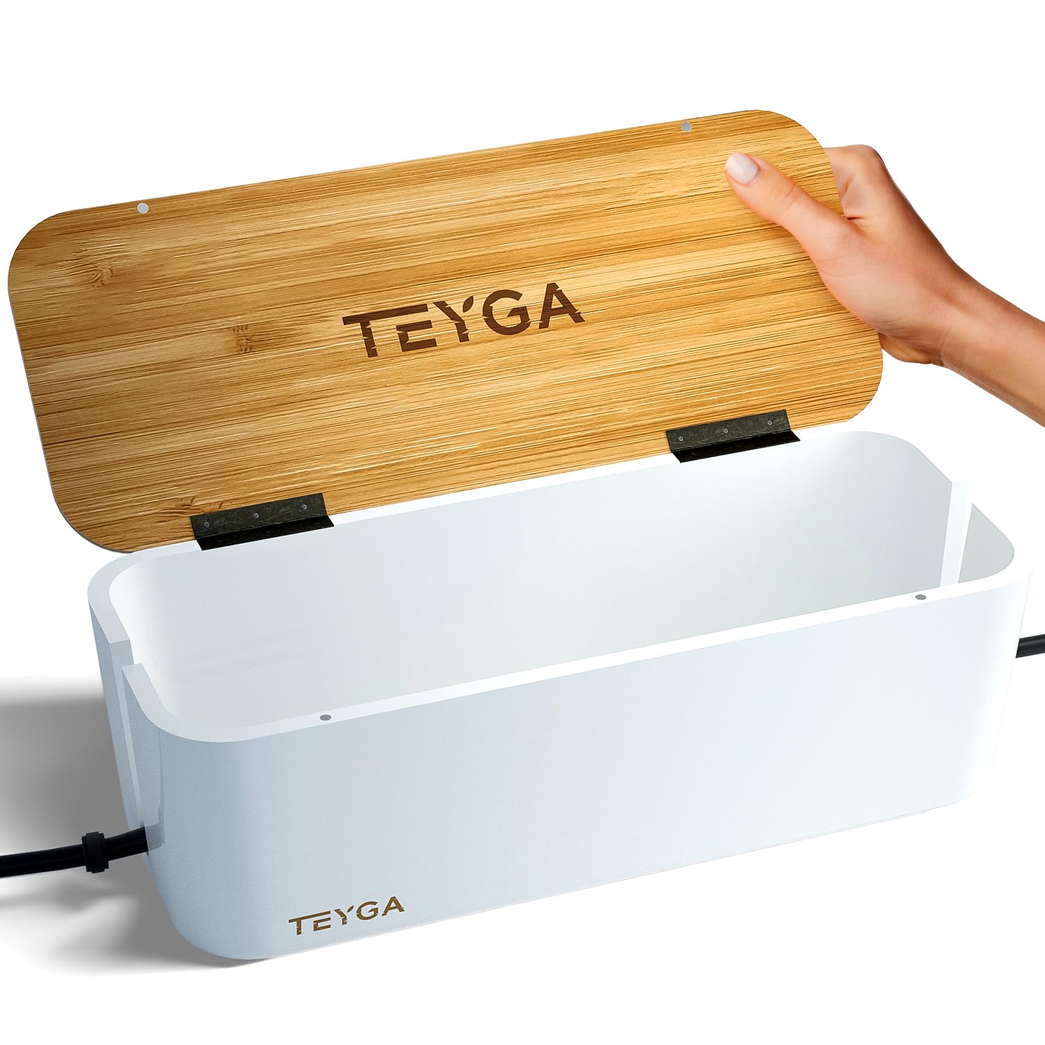 TEYGA BamBox Premium - Durable Bamboo Cable Management Box | Cord Organizer & Power Strip Cover | Hide Wires & Surge Protectors | Perfect for Home Office, Living Room & Bedroom Organization