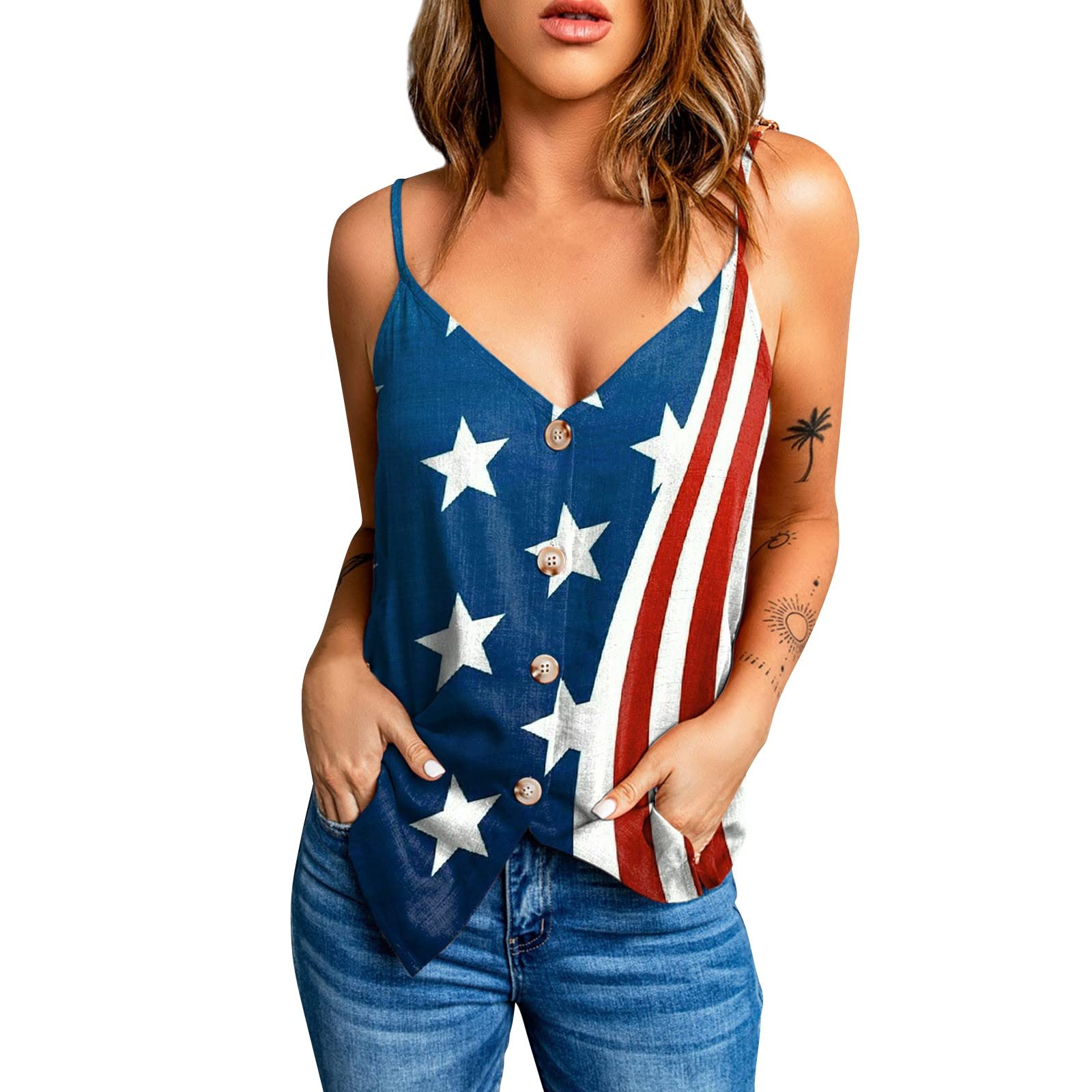 Women's Sexy Button Down V-Neck Cami Tank Tops - Loose Casual Sleeveless Summer Blouse for Women | Perfect for Beach, Party, and Everyday Wear