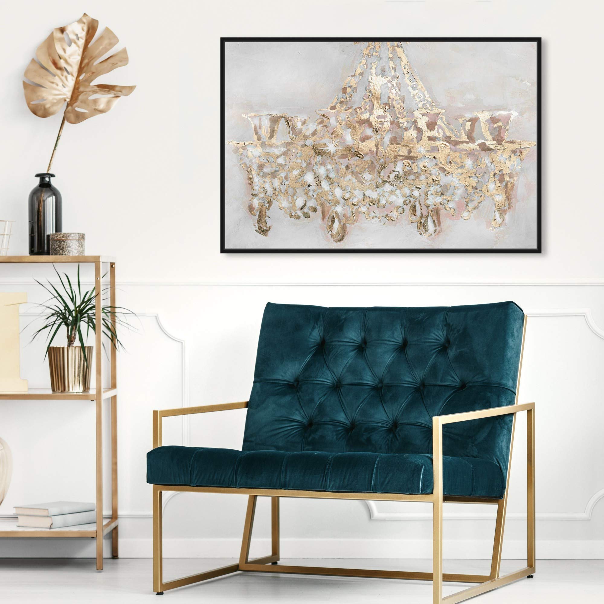 Oliver Gal Artist Co. 'Candelabro' Chandelier Framed Wall Art - 30x20 Inch Gold & White Canvas Print for Living Room, Bedroom & Office Décor | Elegant Home Decorations & Gift Idea