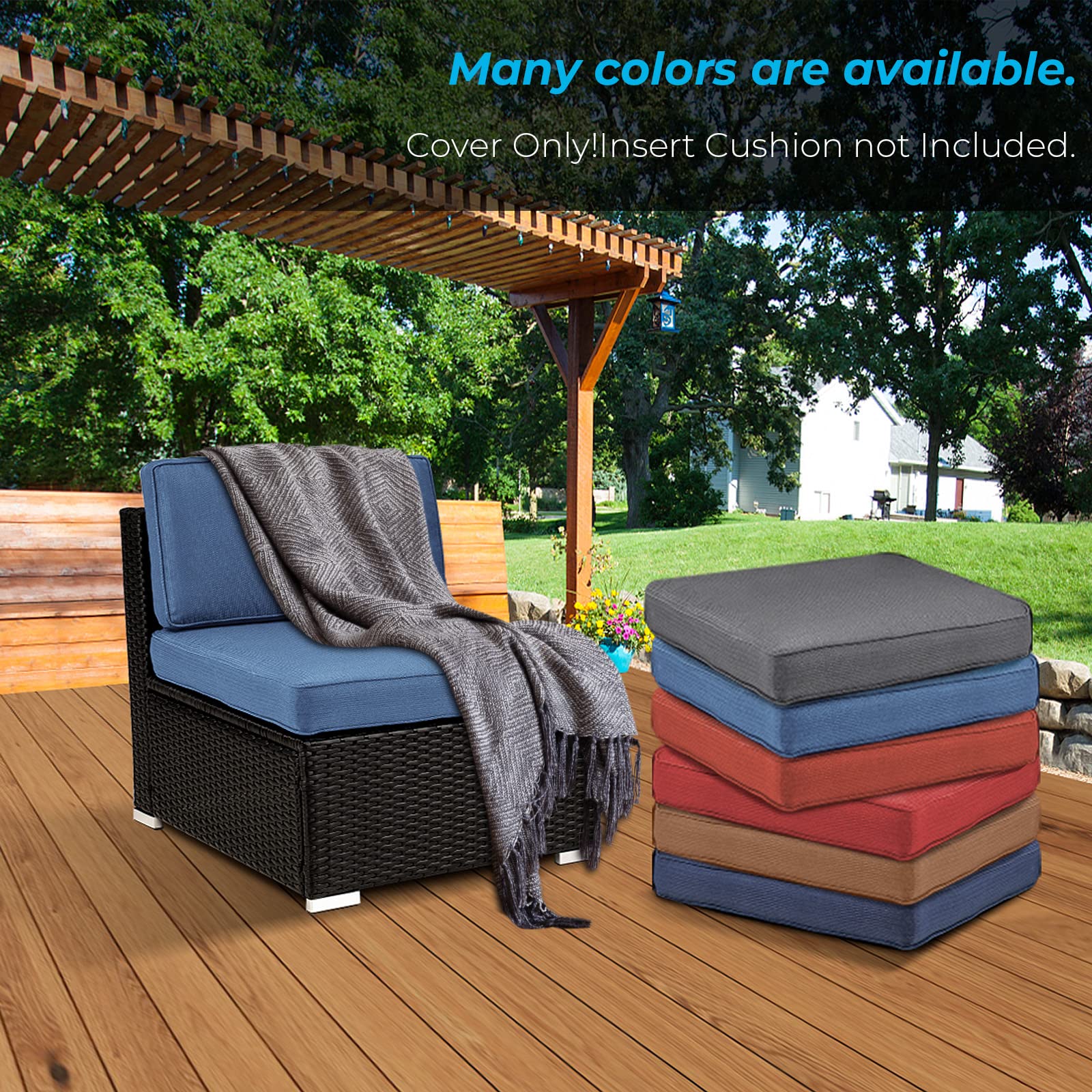 12-Piece Outdoor Patio Cushion Covers Set - Waterproof Replacement Slipcovers (6 Seat + 6 Back) with Zipper for Patio Furniture, Sofa, Couch - Durable & UV-Resistant - Perfect for Backyard, Deck, Poolside (Blue)