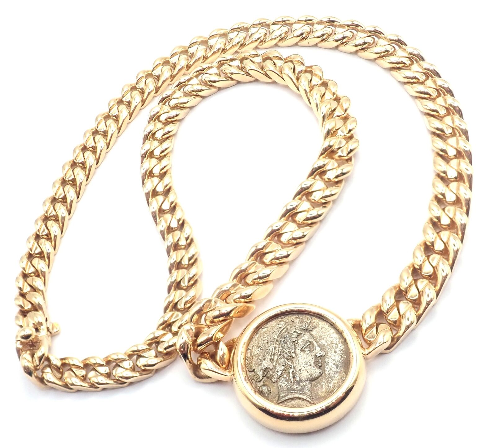 Authentic Bvlgari 18K Yellow Gold Monete Coin Link Necklace - Vintage Luxury Jewelry for Women - Perfect for Special Occasions & Gift Giving
