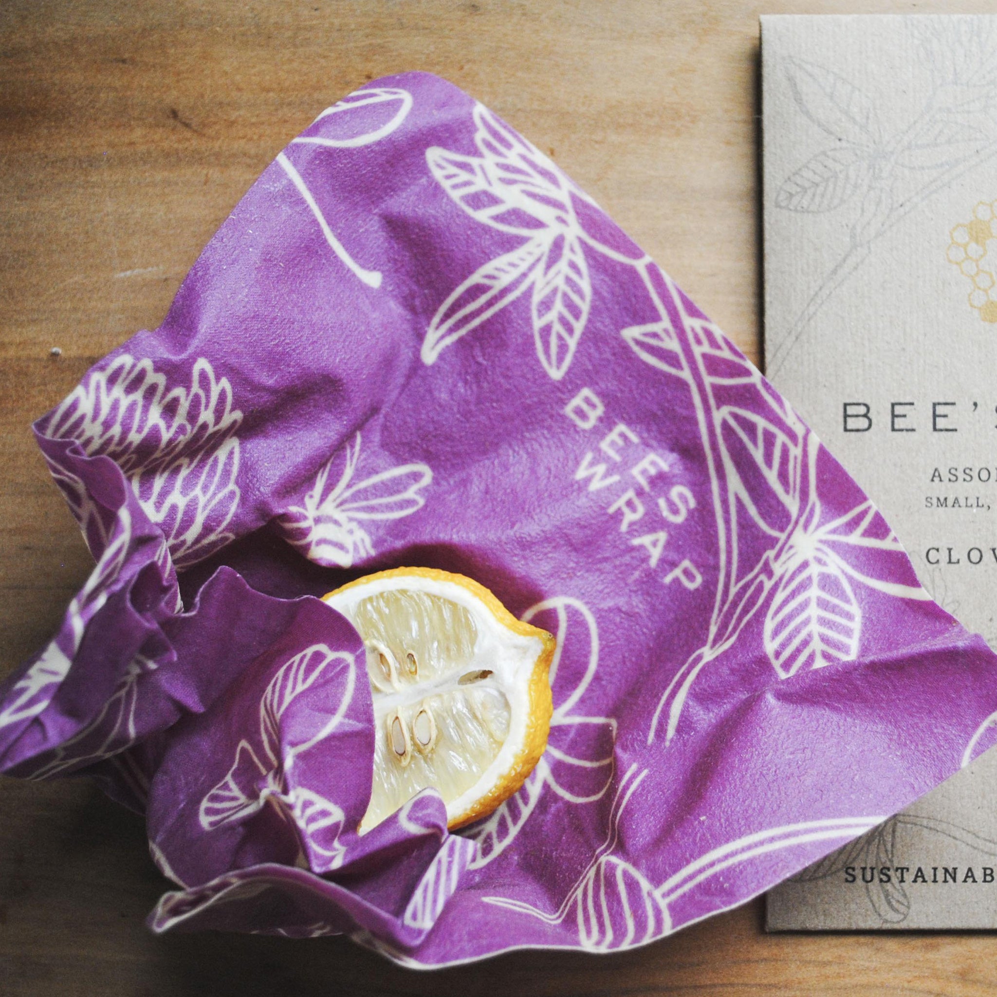 Eco-Friendly Beeswax Food Wraps - Clover Print, Mimi's Purple, Assorted Sizes (Set of 3) | Reusable Sustainable Alternative to Plastic Wrap for Snacks, Sandwiches & Food Storage