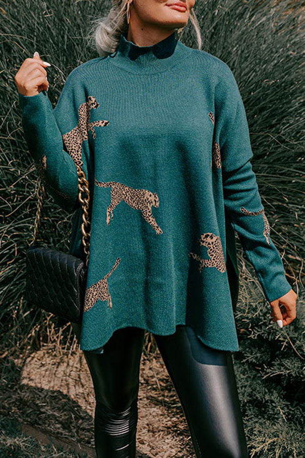 Cozy and Kind Leopard Print Split Side Relaxed Fit Sweatshirt - Perfect for Casual Outings, Lounge Wear, and Street Style Fashion