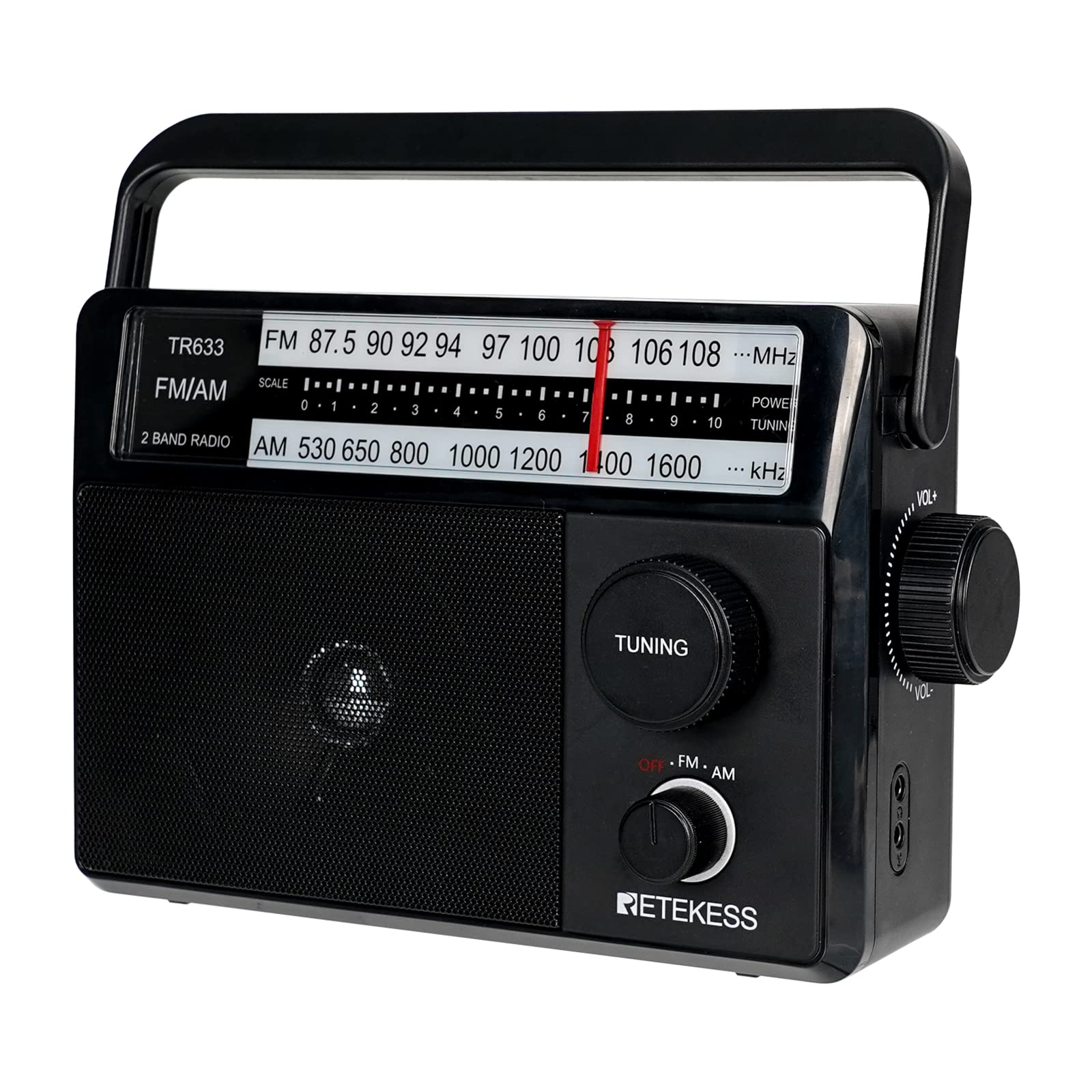 Retekess TR633 Portable AM FM Radio with External Antenna - Battery & AC Powered, Transistor Radio with Headphone Jack & Large Speaker - Perfect for Kitchen, Bedroom, Elderly Use (Black) | Home, Camping, Emergency Use