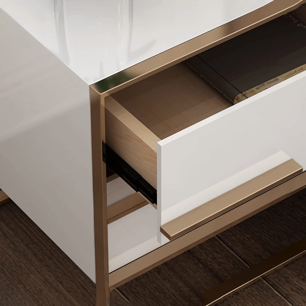 Nordic Style Modern Minimalist Bedside Table - White Nightstand with Storage Cabinet for Bedroom, Stainless Steel Frame, Black & White Paint - Perfect for Small Spaces, Apartment Living & Guest Rooms
