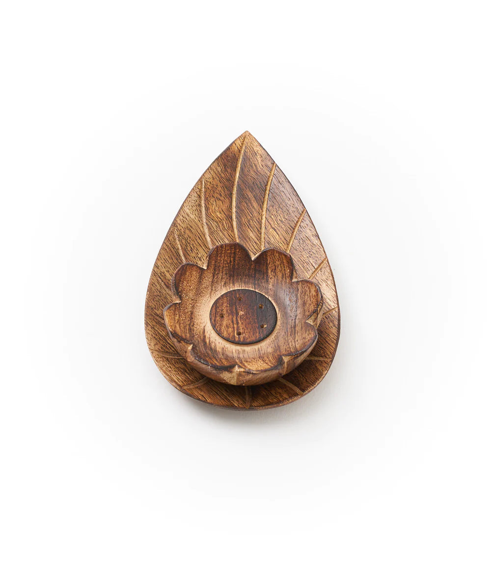 Lotus Flower Wooden Incense Holder - Handcrafted Aromatherapy Decor for Meditation, Yoga & Home Relaxation