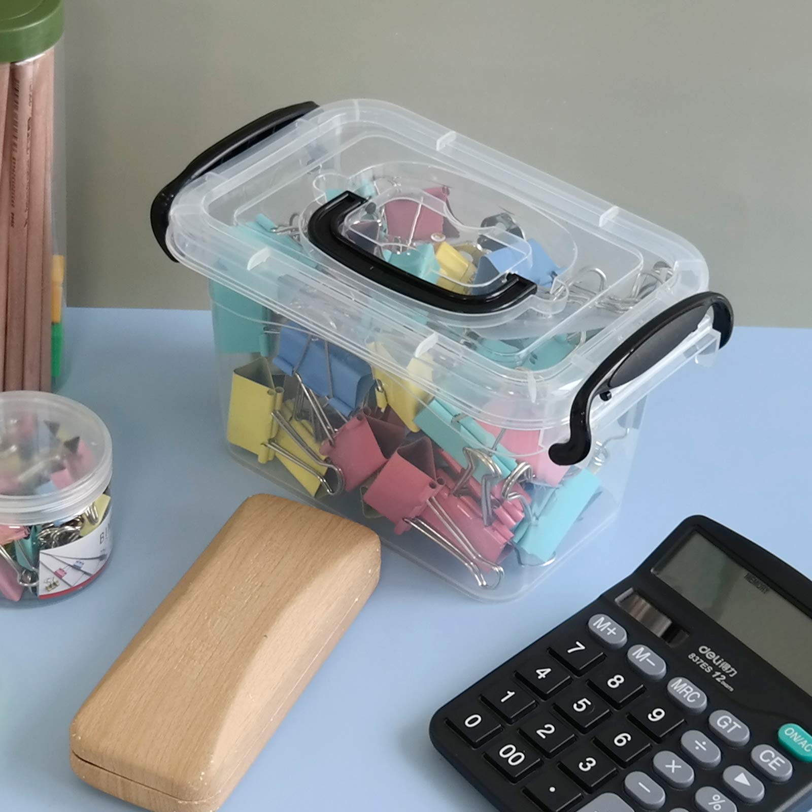 Idotry 6-Pack 1.5L Clear Mini Plastic Storage Latch Boxes - Small Organizer Containers for Crafts, Beads, Office Supplies & Home Organization